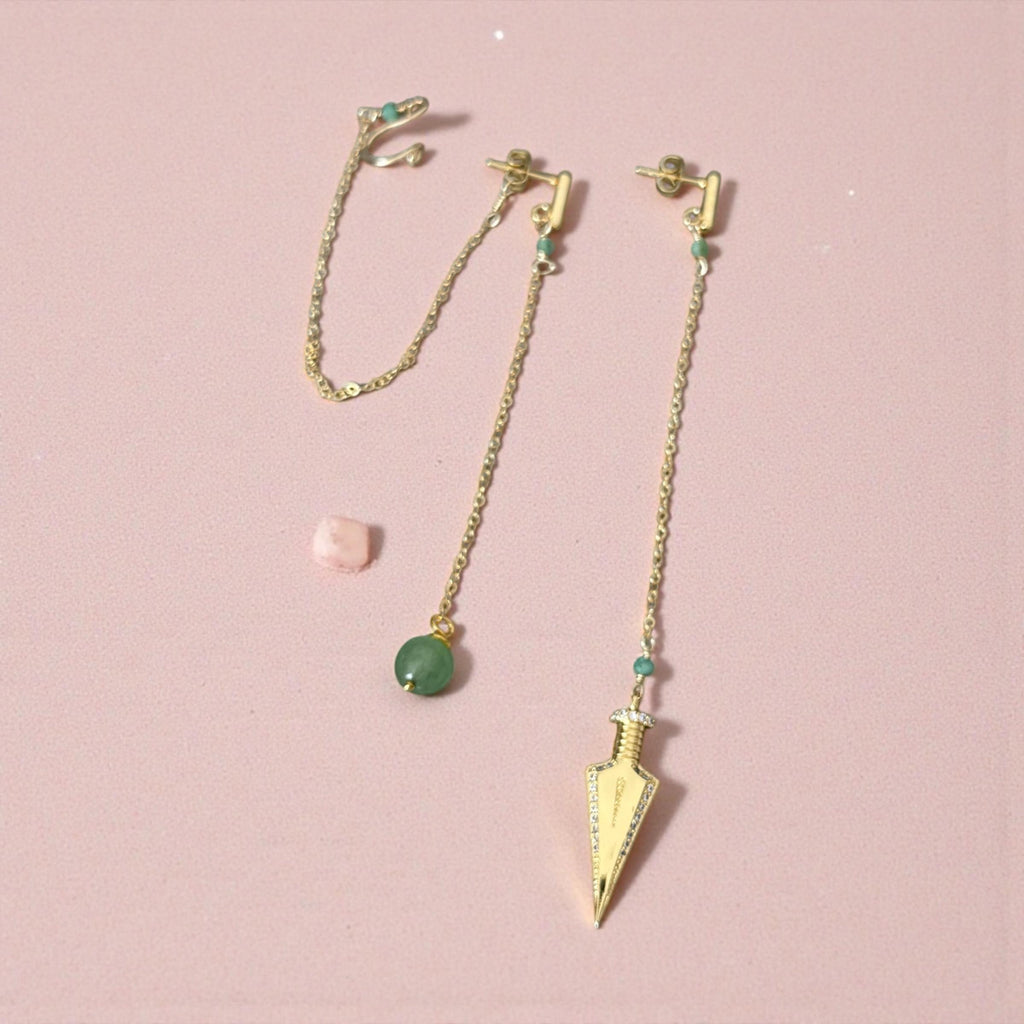 Jade Dagger Chain Drop Earrings