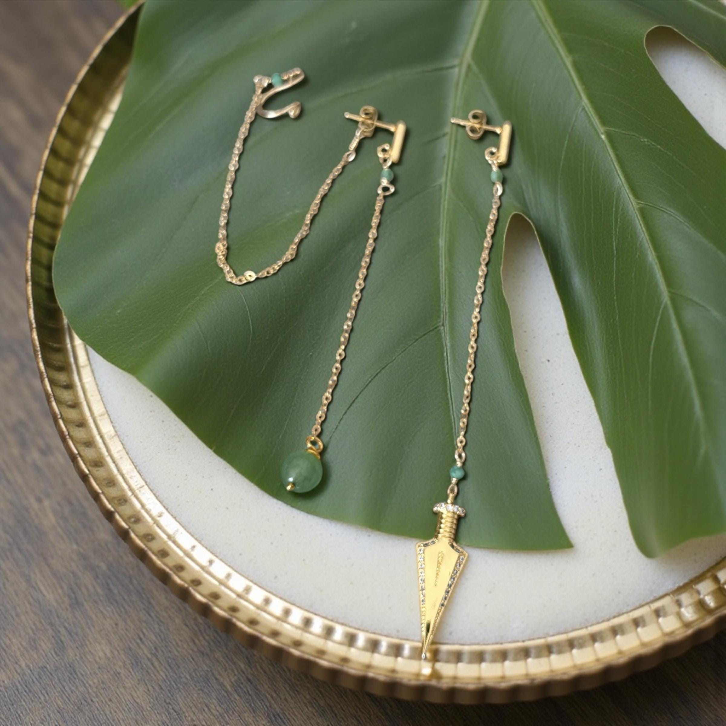 Jade Dagger Chain Drop Earrings