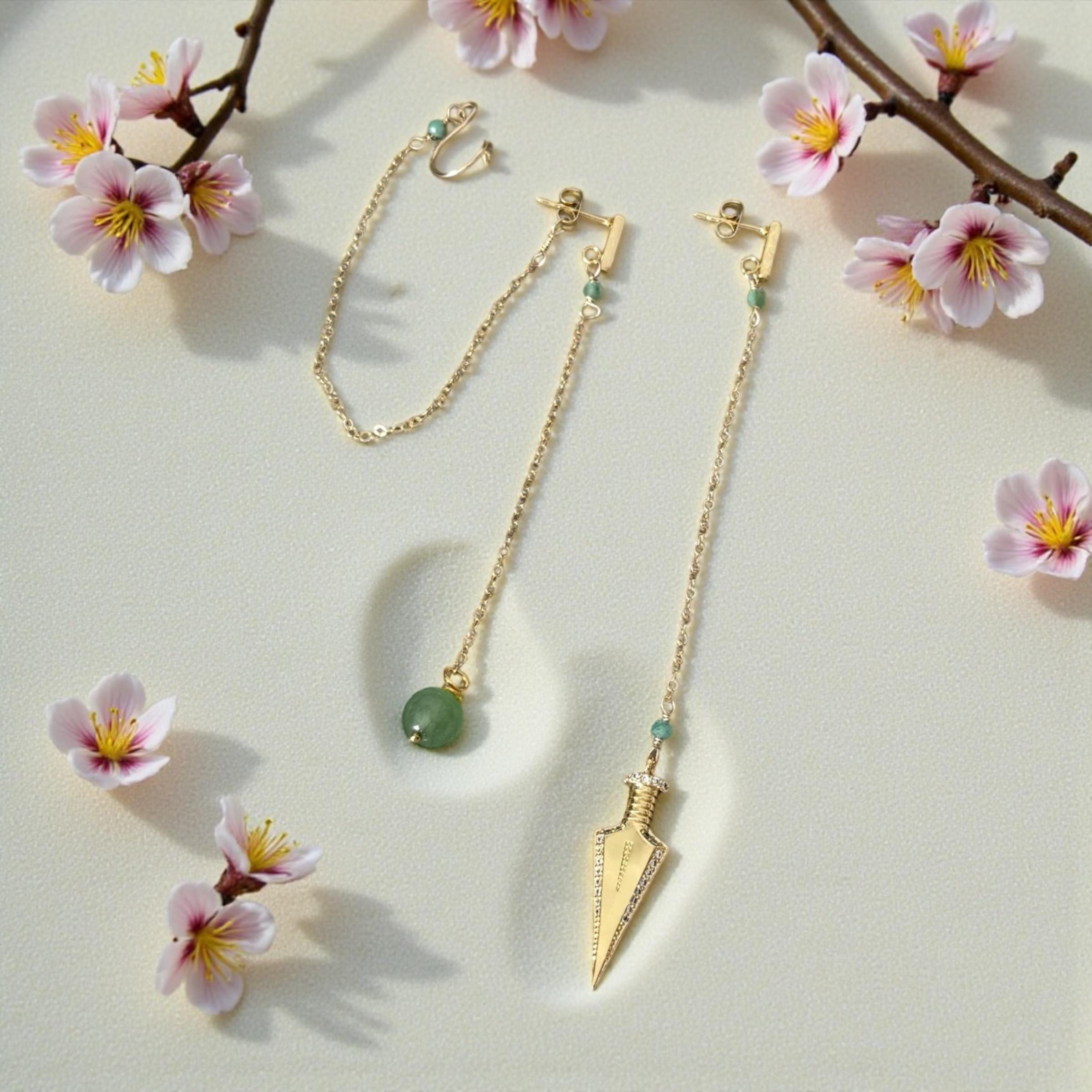 Jade Dagger Chain Drop Earrings