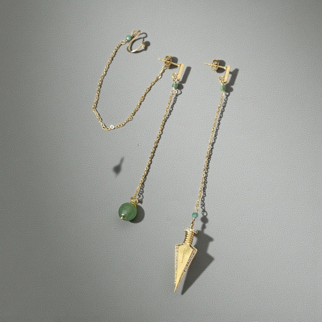 Jade Dagger Chain Drop Earrings