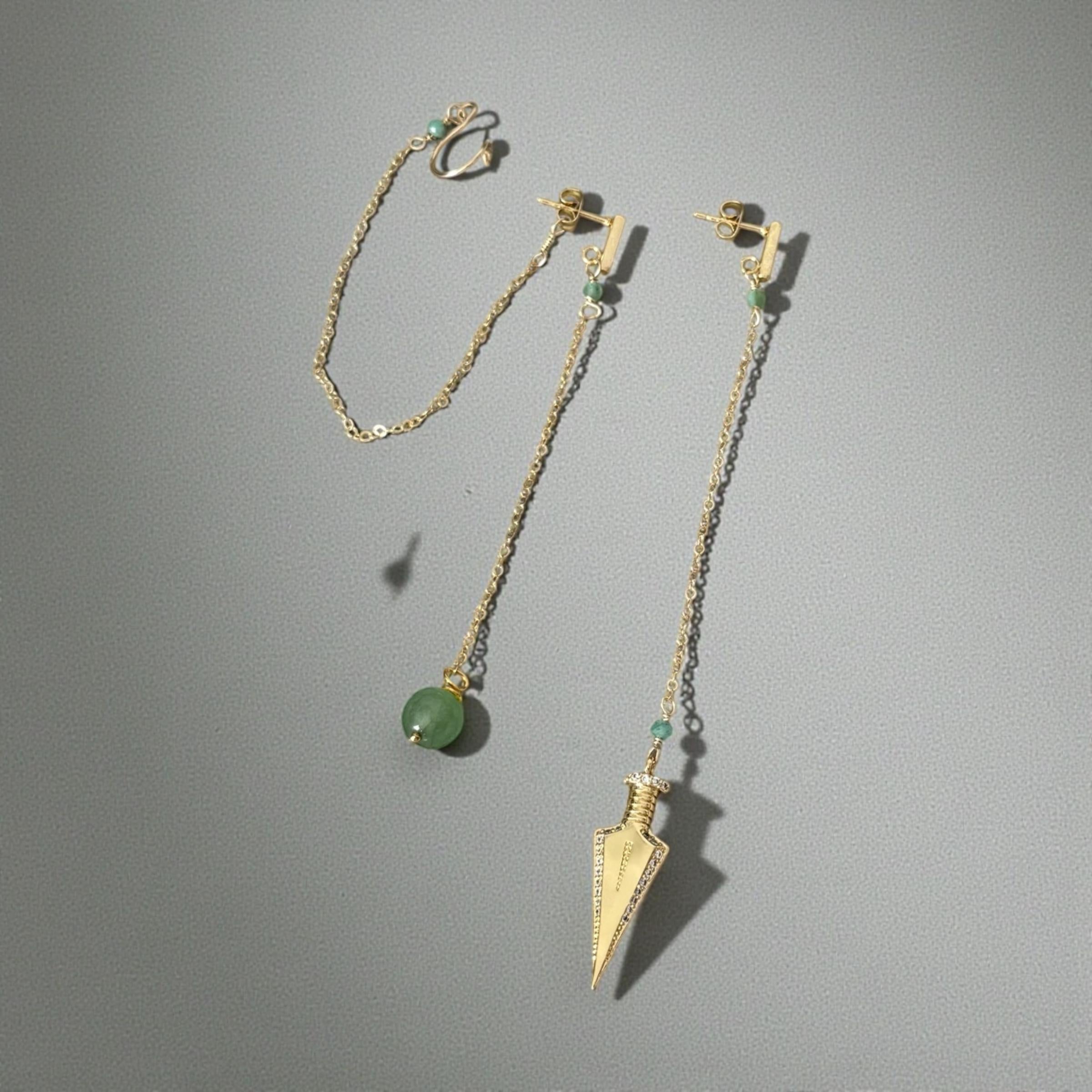 Jade Dagger Chain Drop Earrings
