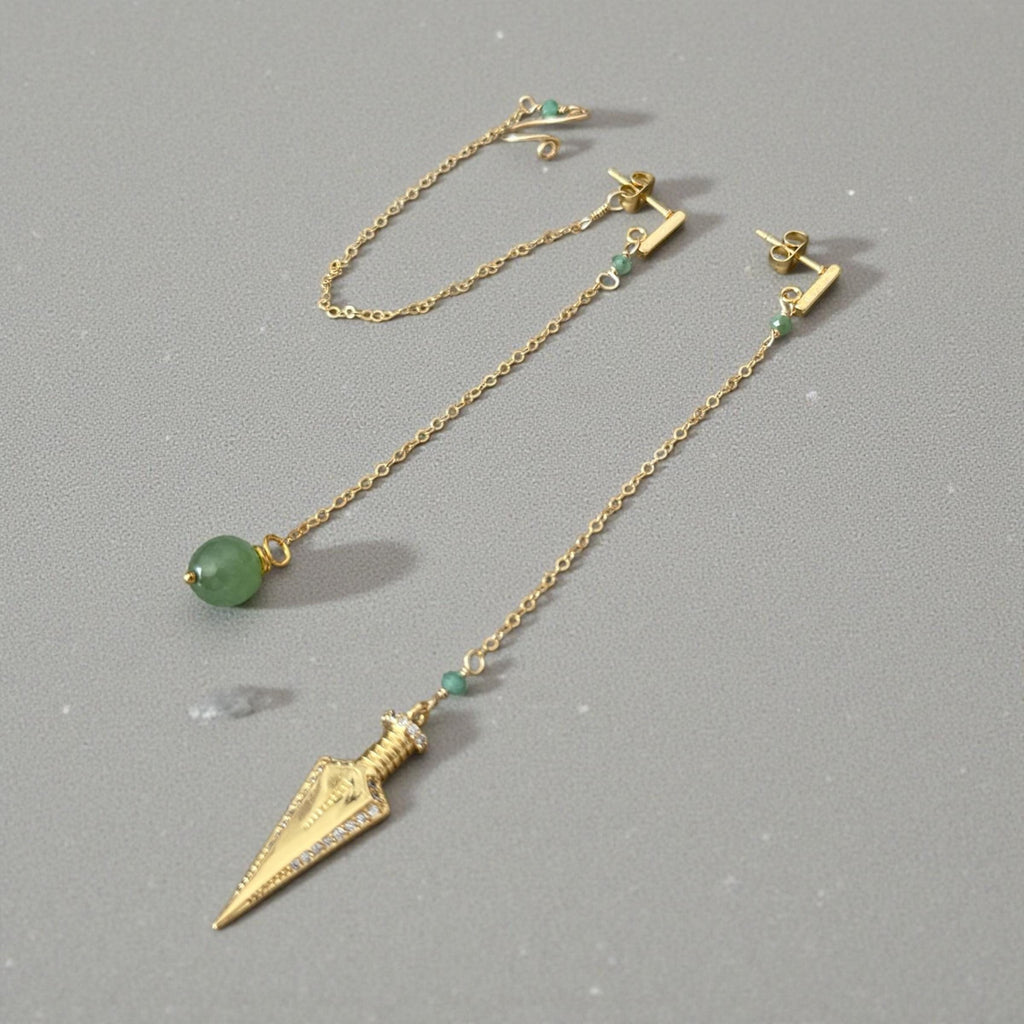 Jade Dagger Chain Drop Earrings