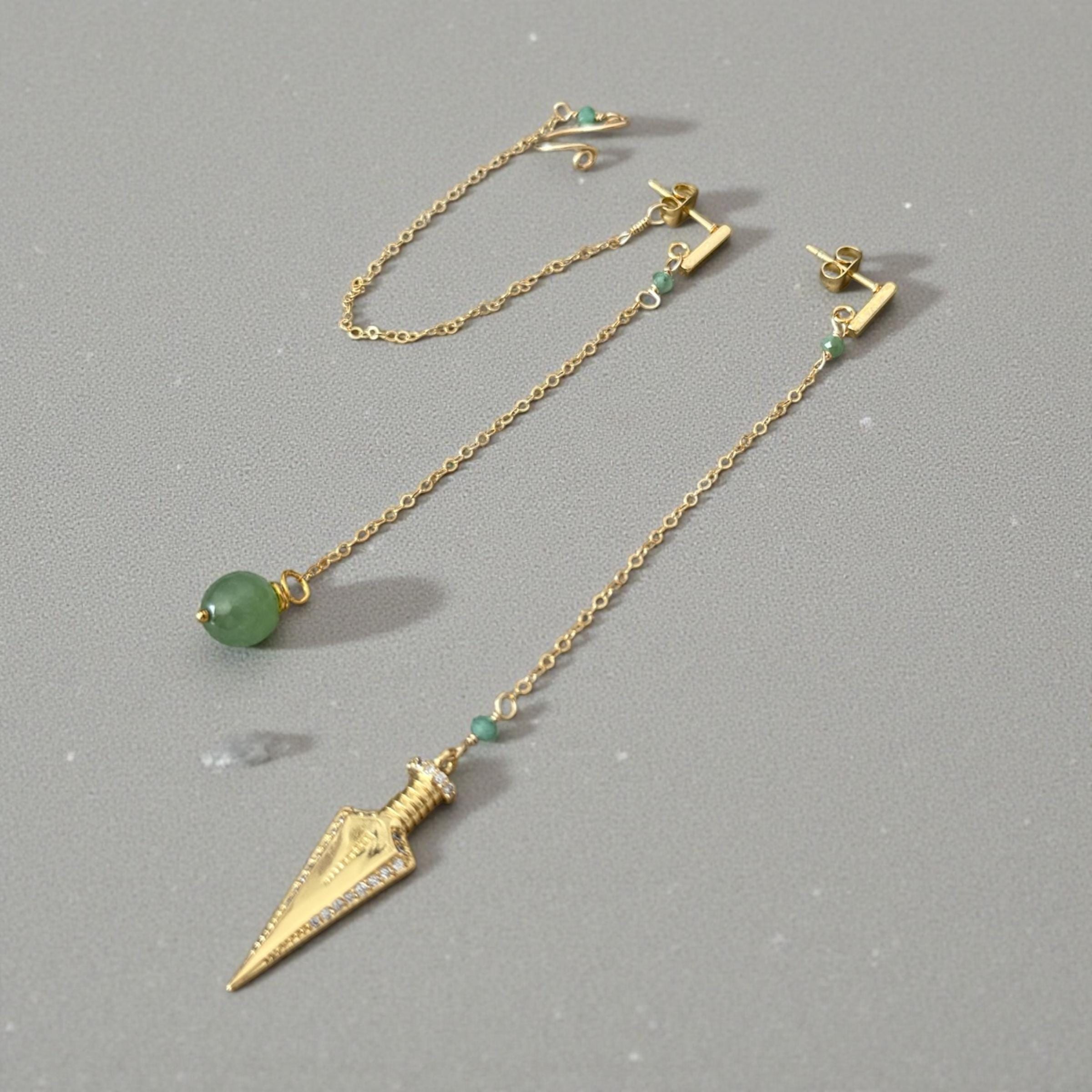 Jade Dagger Chain Drop Earrings