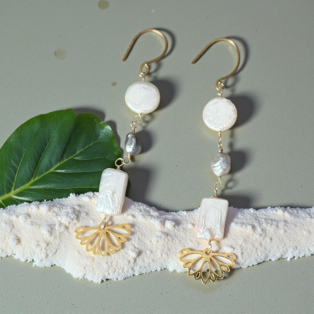 Golden Fan Drop Earrings
