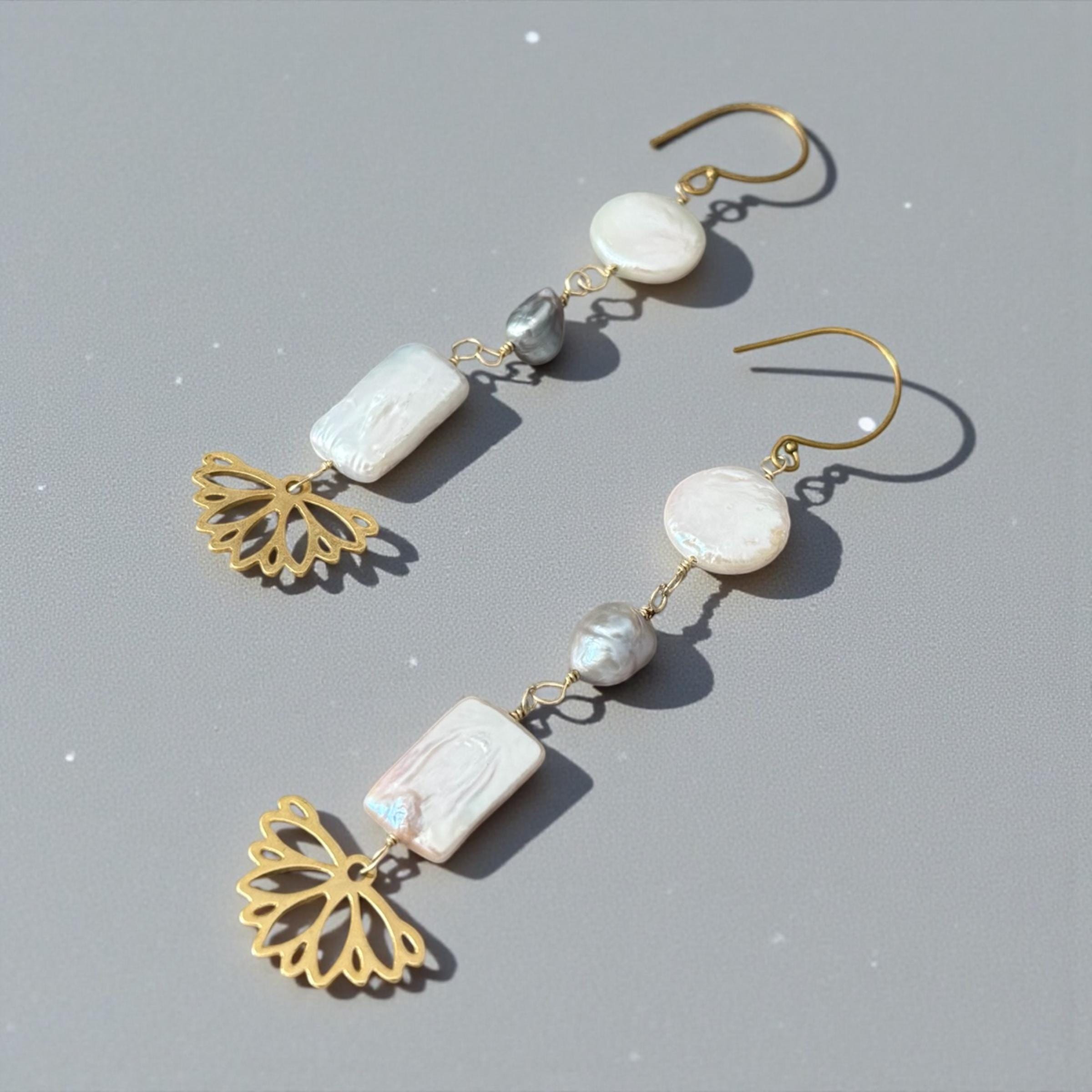 Golden Fan Drop Earrings