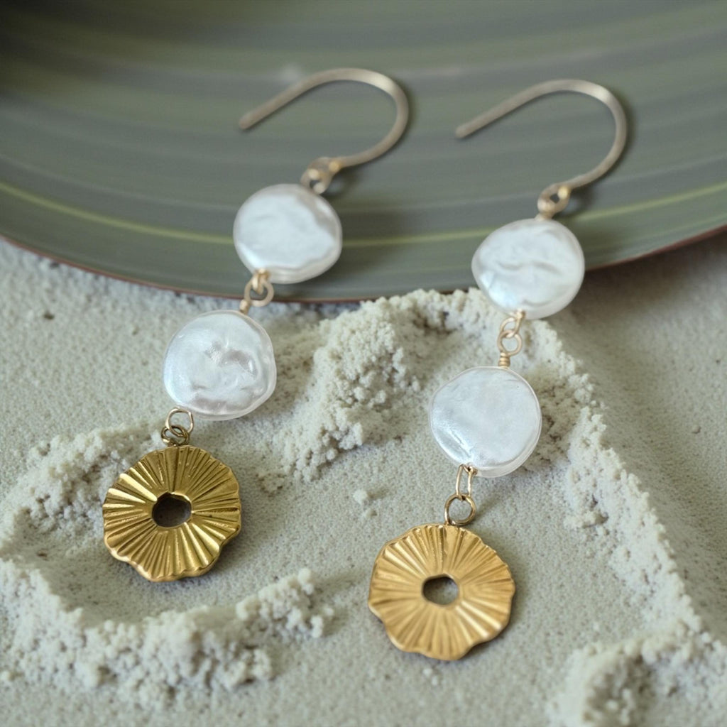 Sunlit Pearl Halo Drops Earrings