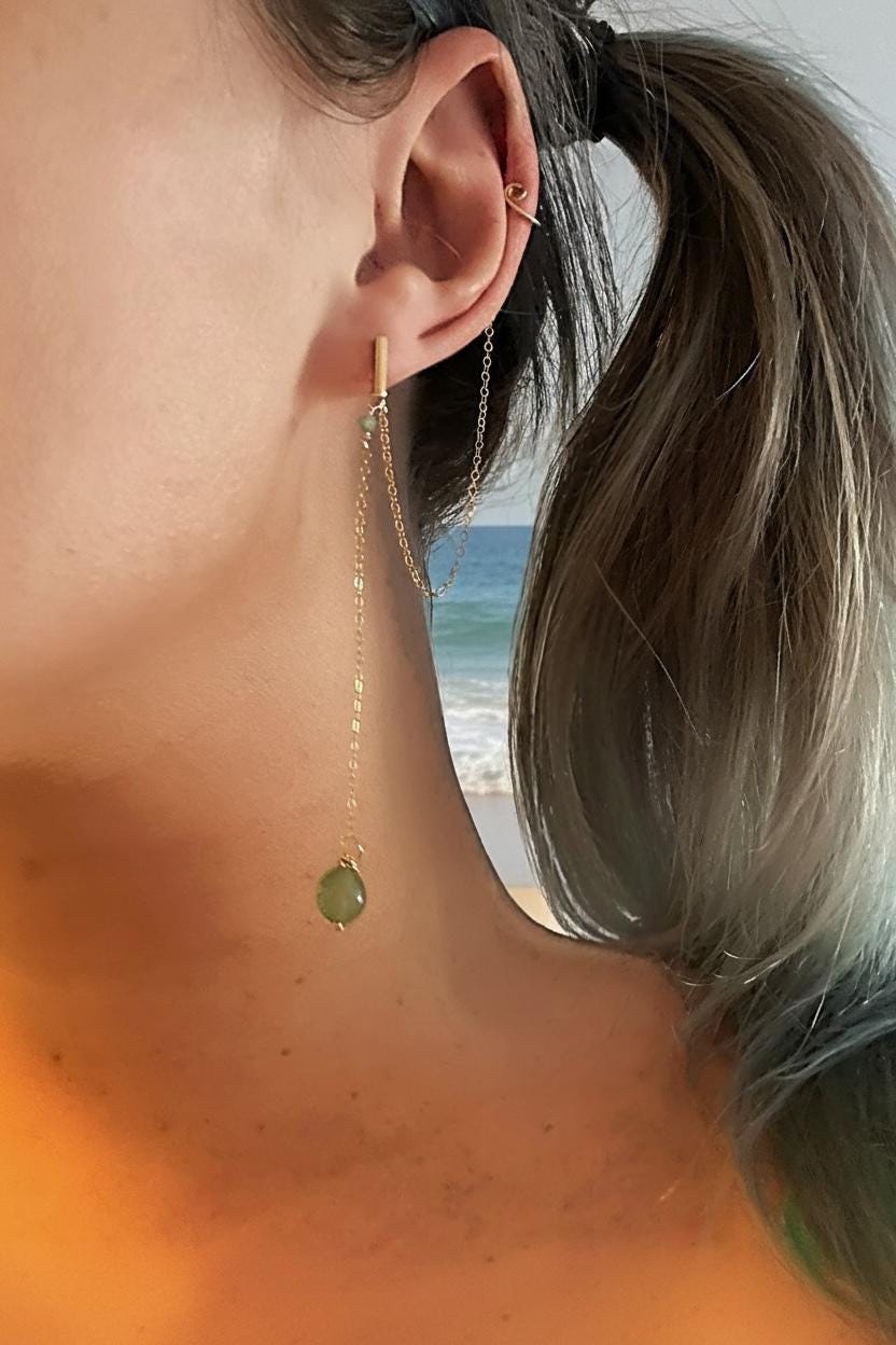 Jade Dagger Chain Drop Earrings
