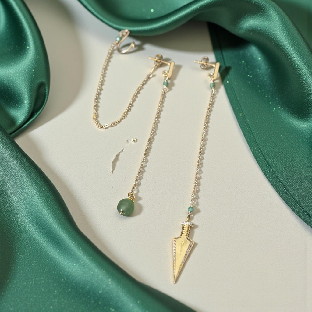 Jade Dagger Chain Drop Earrings