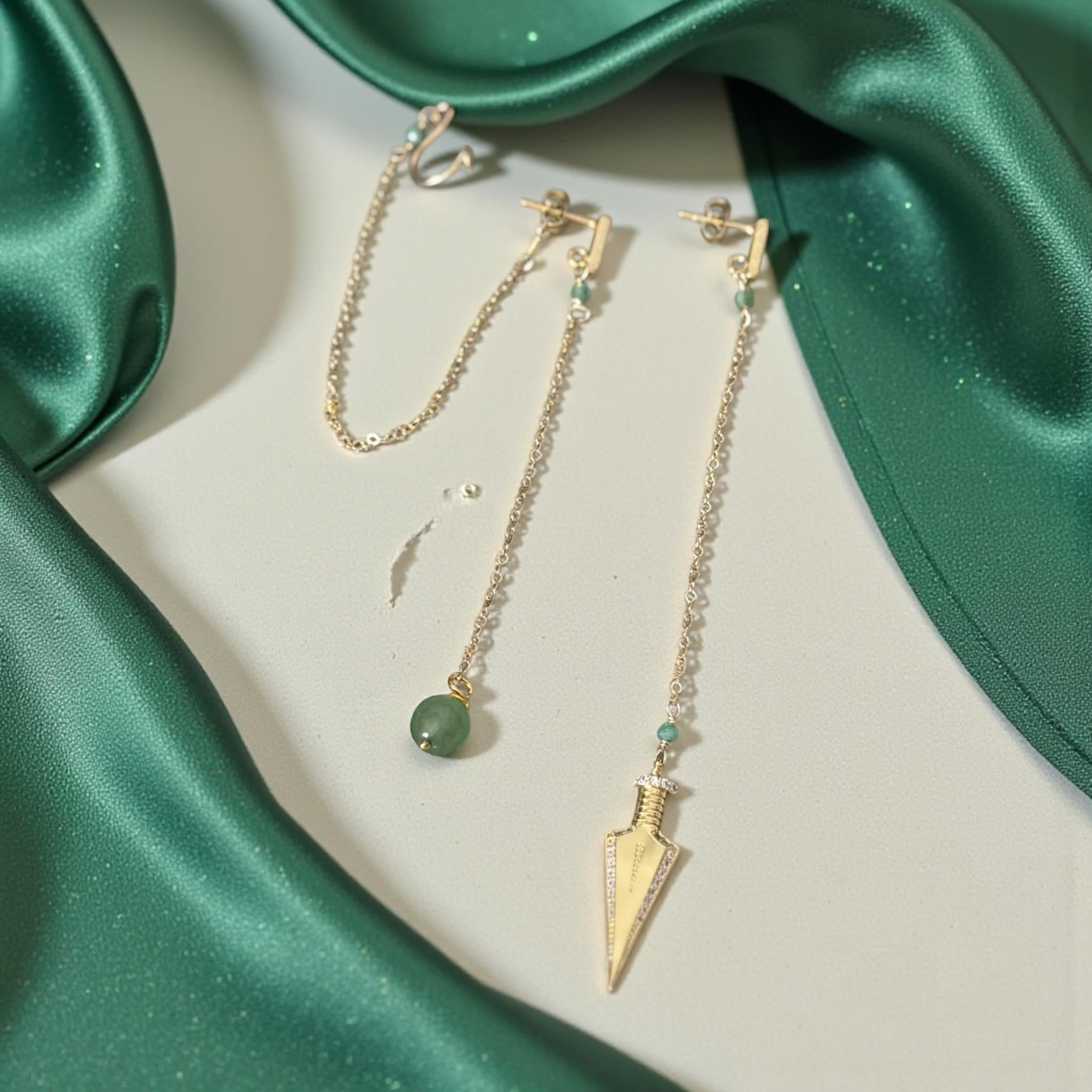Jade Dagger Chain Drop Earrings
