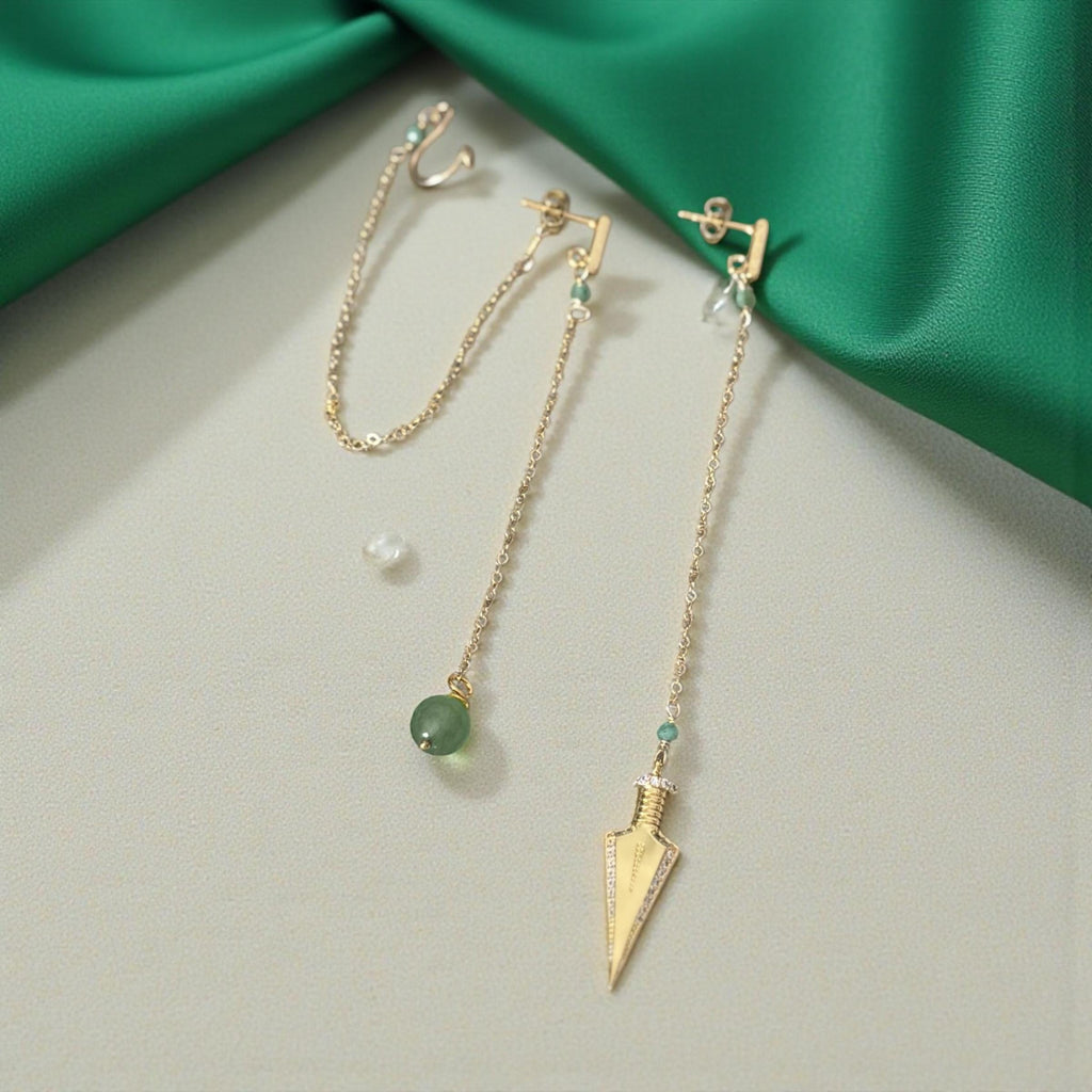 Jade Dagger Chain Drop Earrings