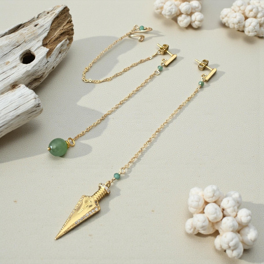 Jade Dagger Chain Drop Earrings
