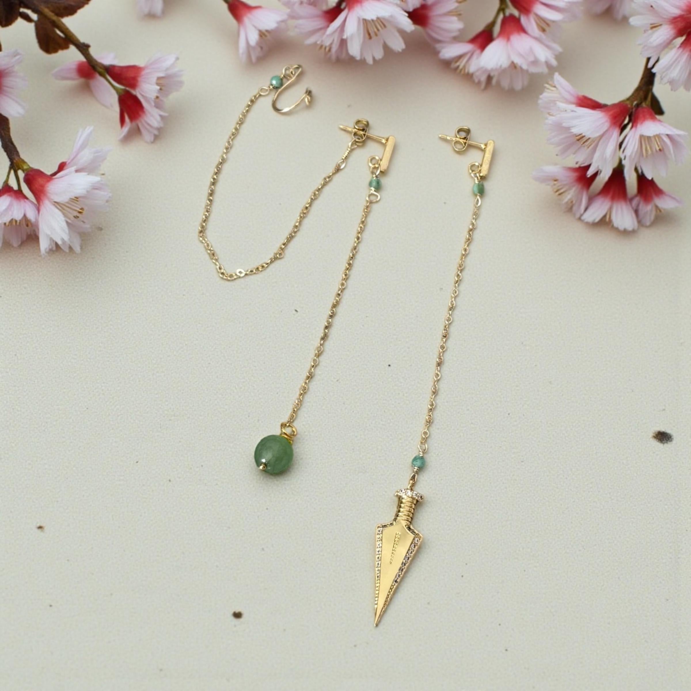 Jade Dagger Chain Drop Earrings