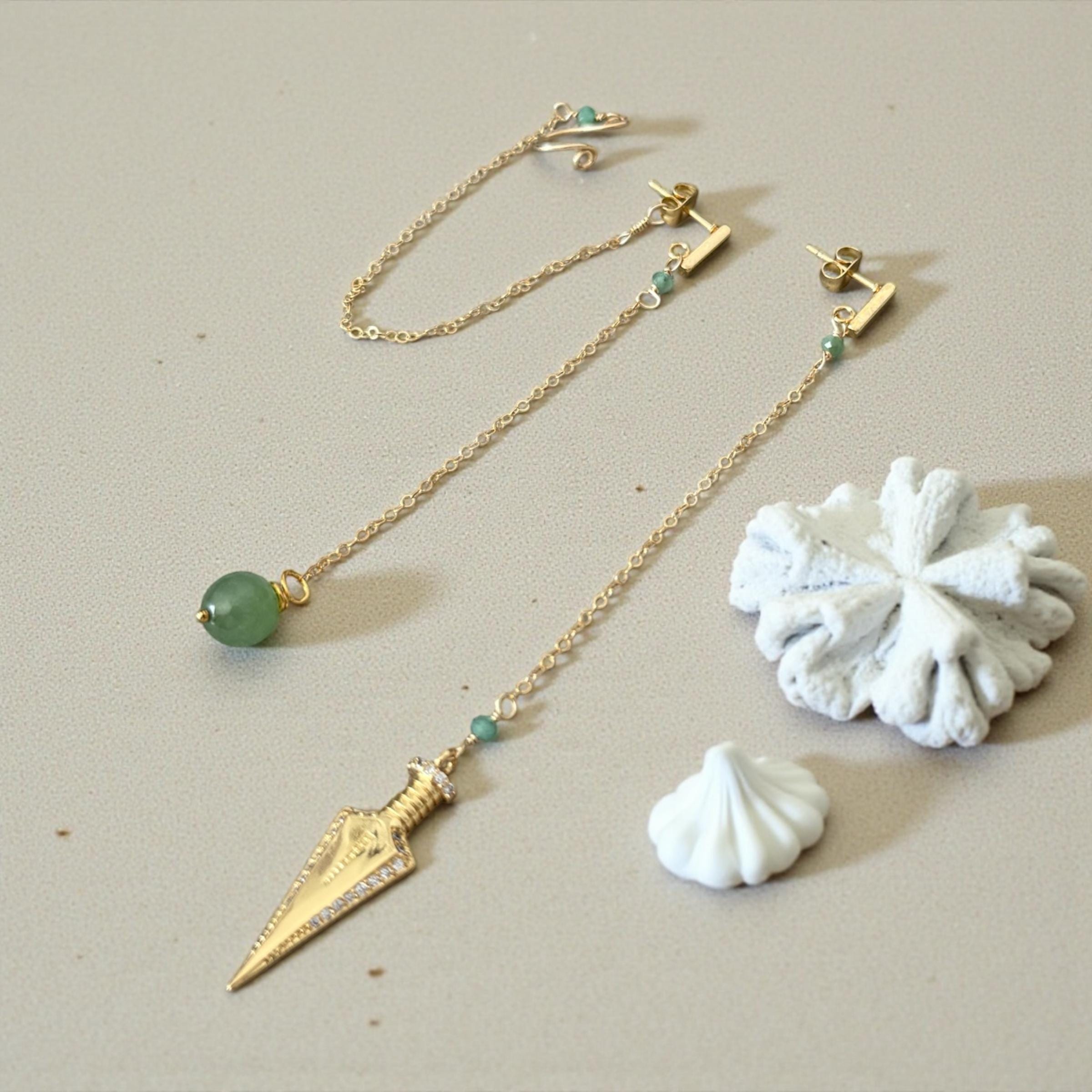 Jade Dagger Chain Drop Earrings