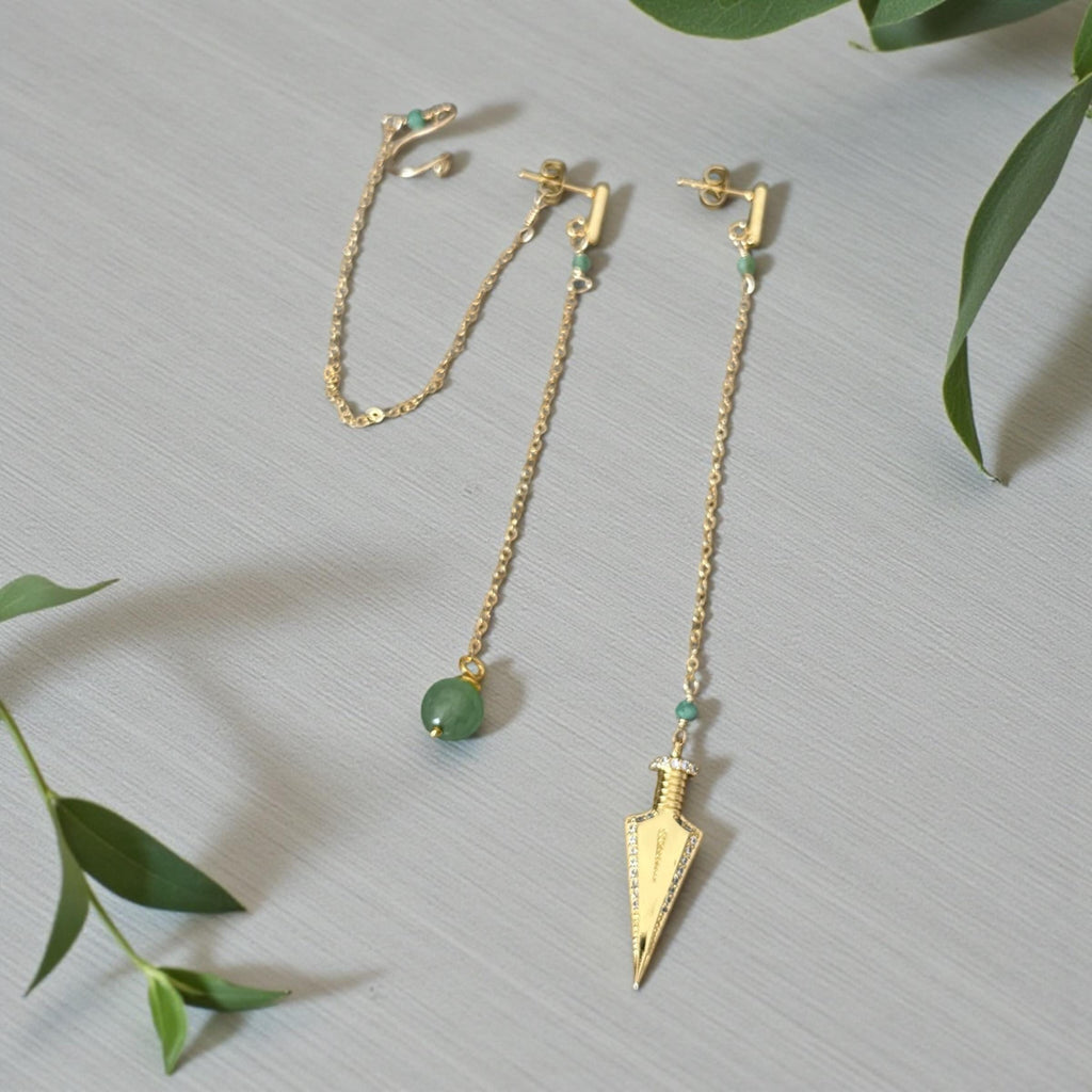 Jade Dagger Chain Drop Earrings