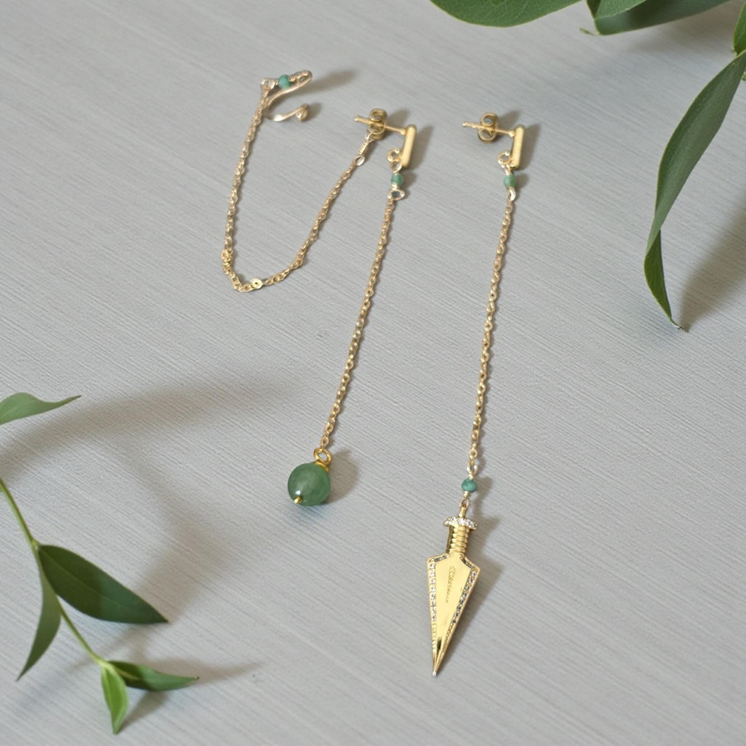 Jade Dagger Chain Drop Earrings