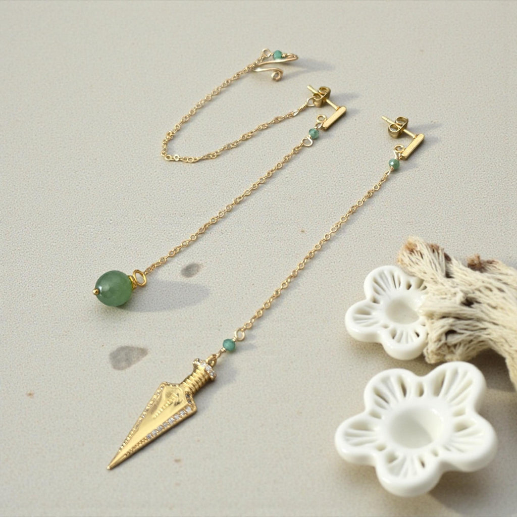Jade Dagger Chain Drop Earrings