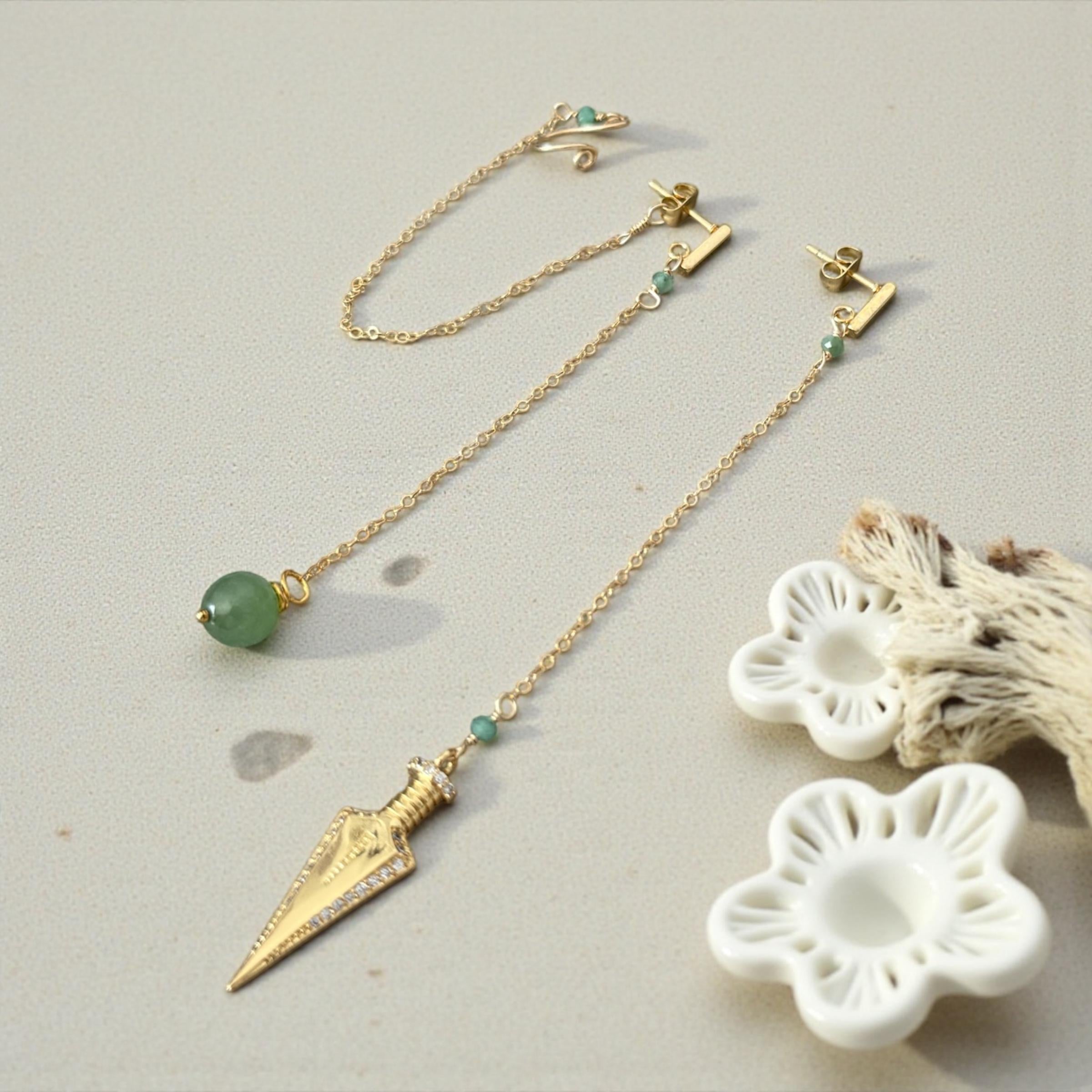 Jade Dagger Chain Drop Earrings
