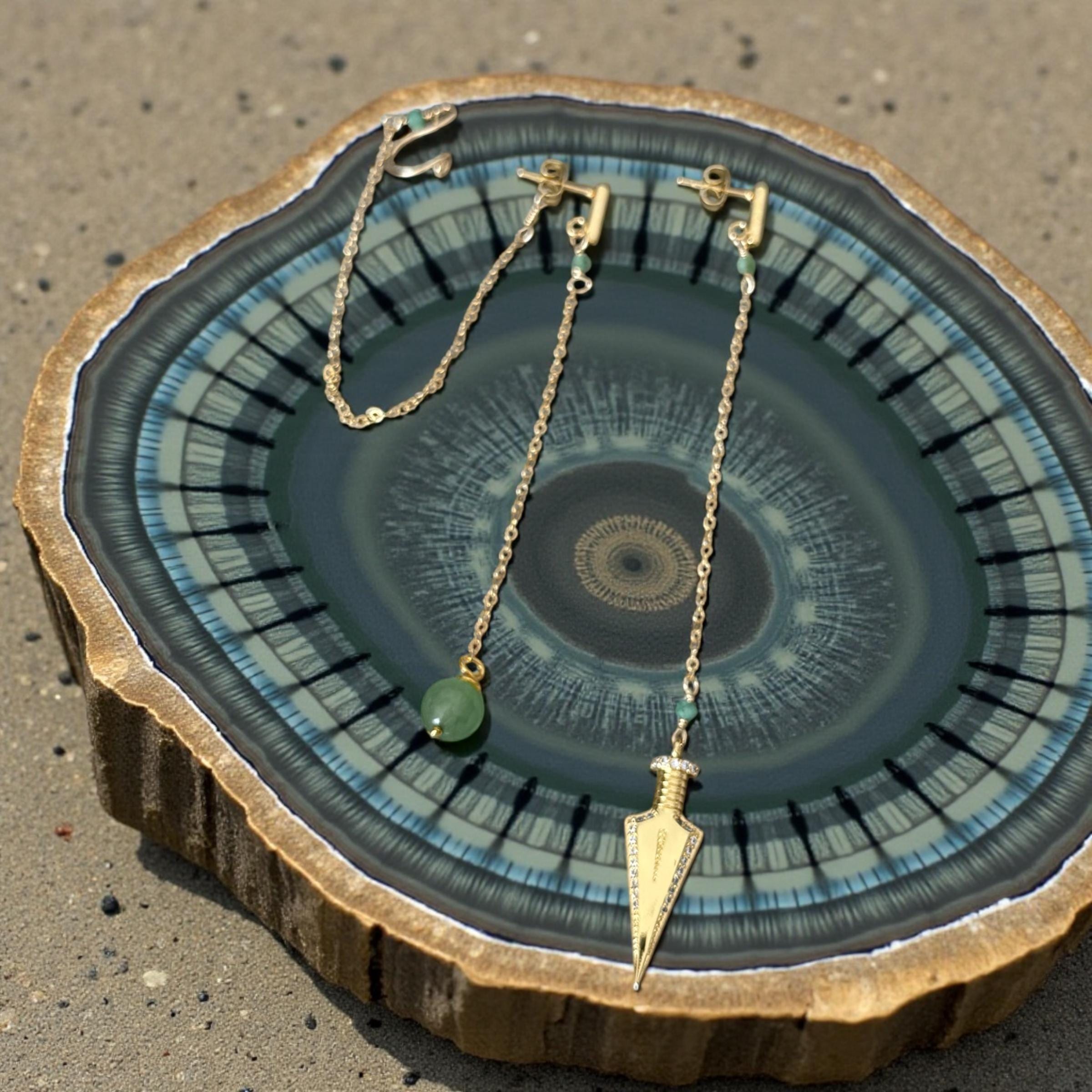 Jade Dagger Chain Drop Earrings