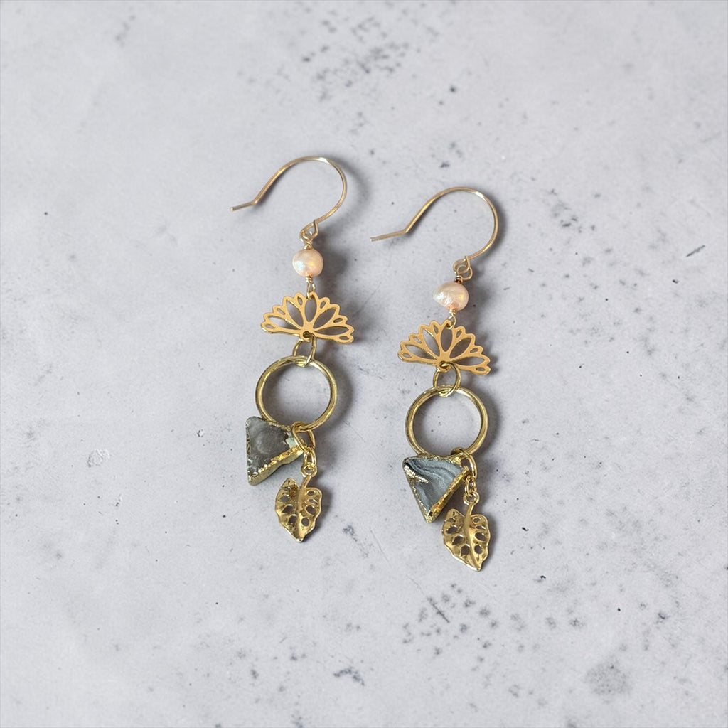 Golden Bloom Quartz Drop Earrings