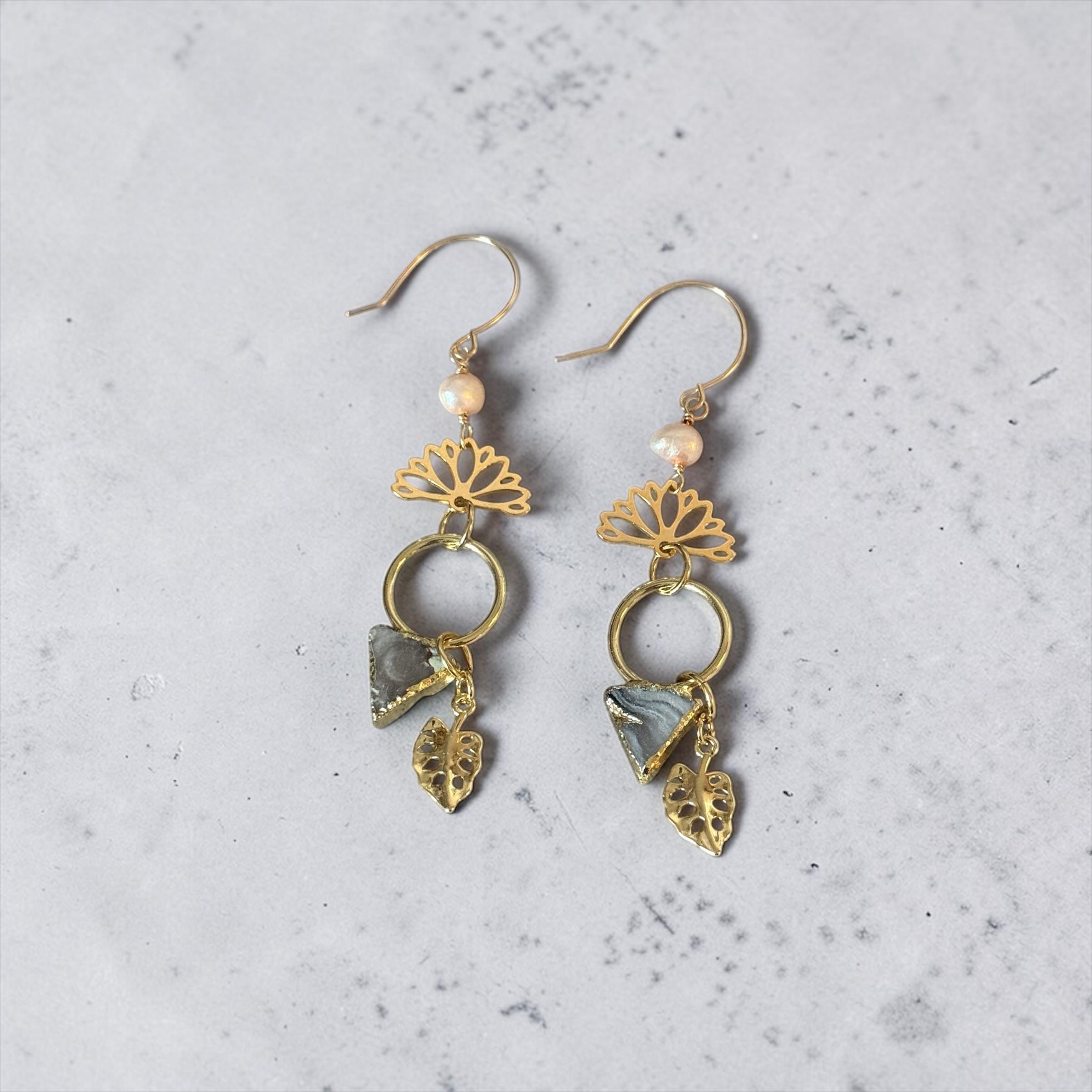 Golden Bloom Quartz Drop Earrings