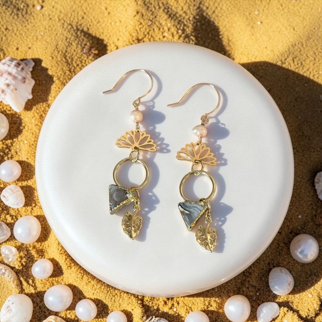 Golden Bloom Quartz Drop Earrings