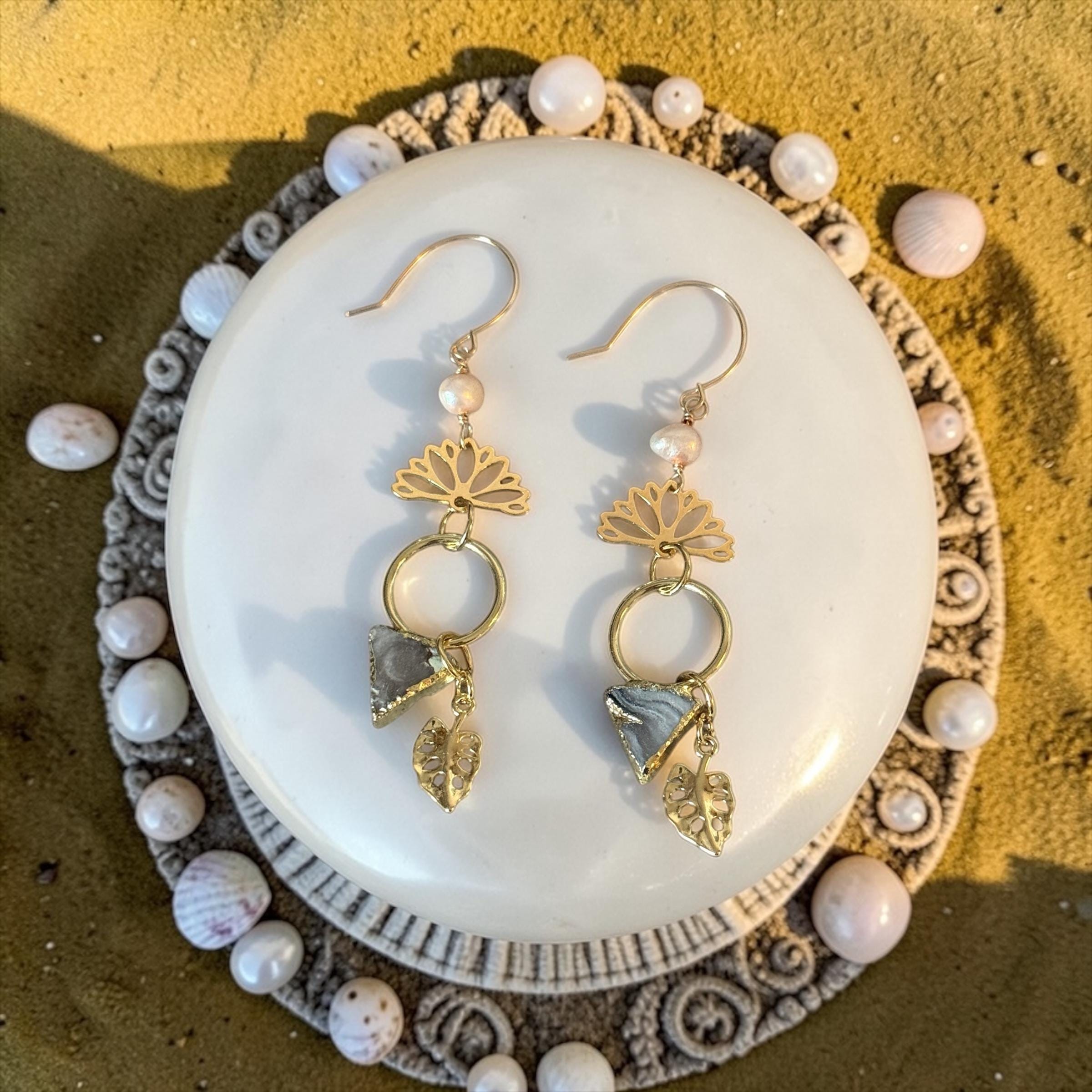 Golden Bloom Quartz Drop Earrings