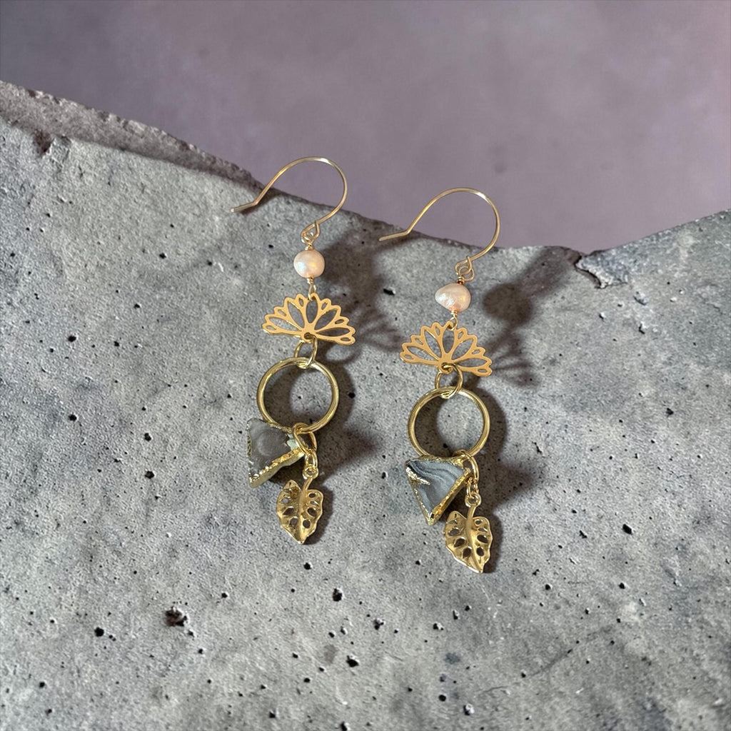 Golden Bloom Quartz Drop Earrings