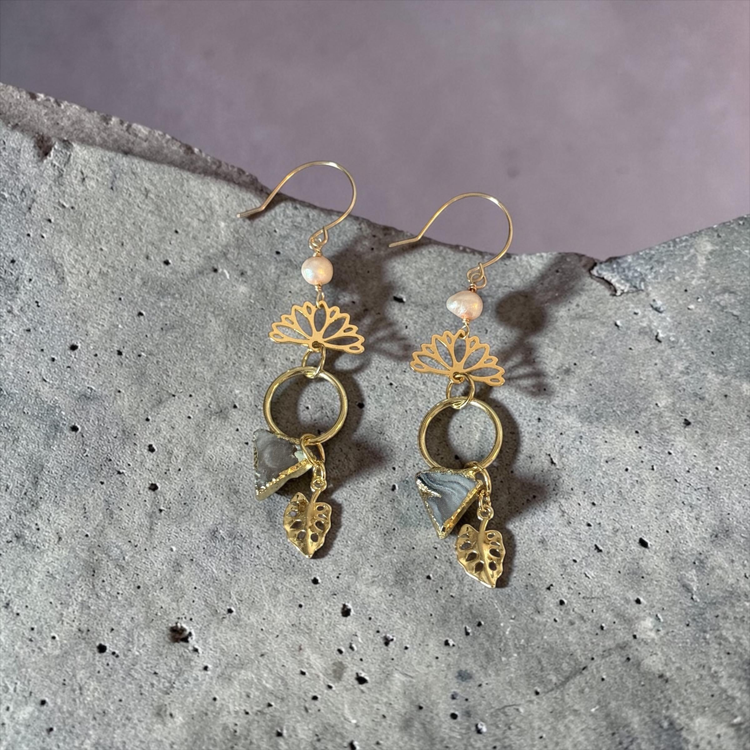 Golden Bloom Quartz Drop Earrings