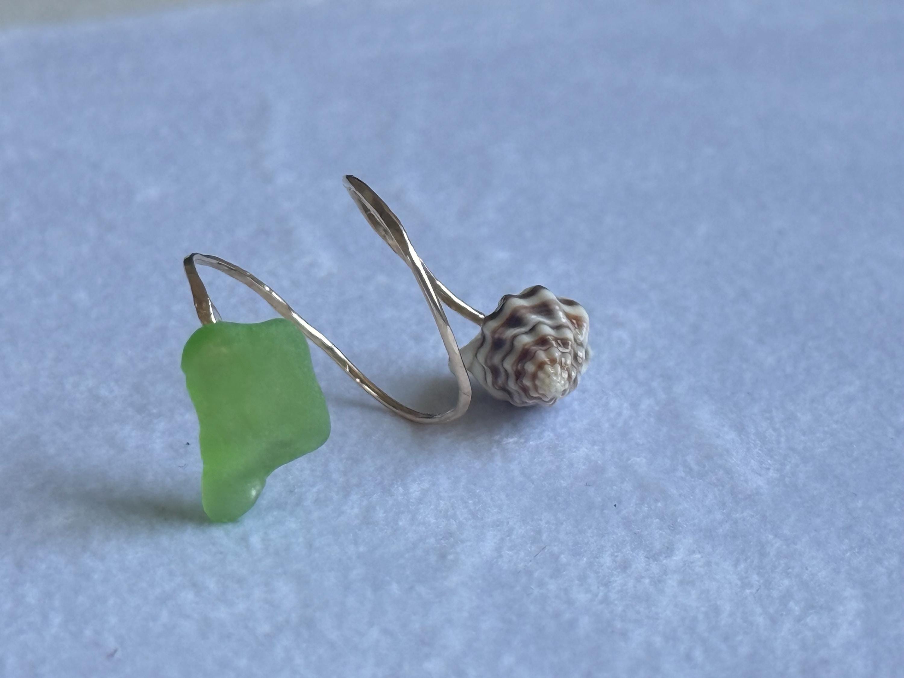 Neon Tide Spiral Sea Glass Wrap Ring
