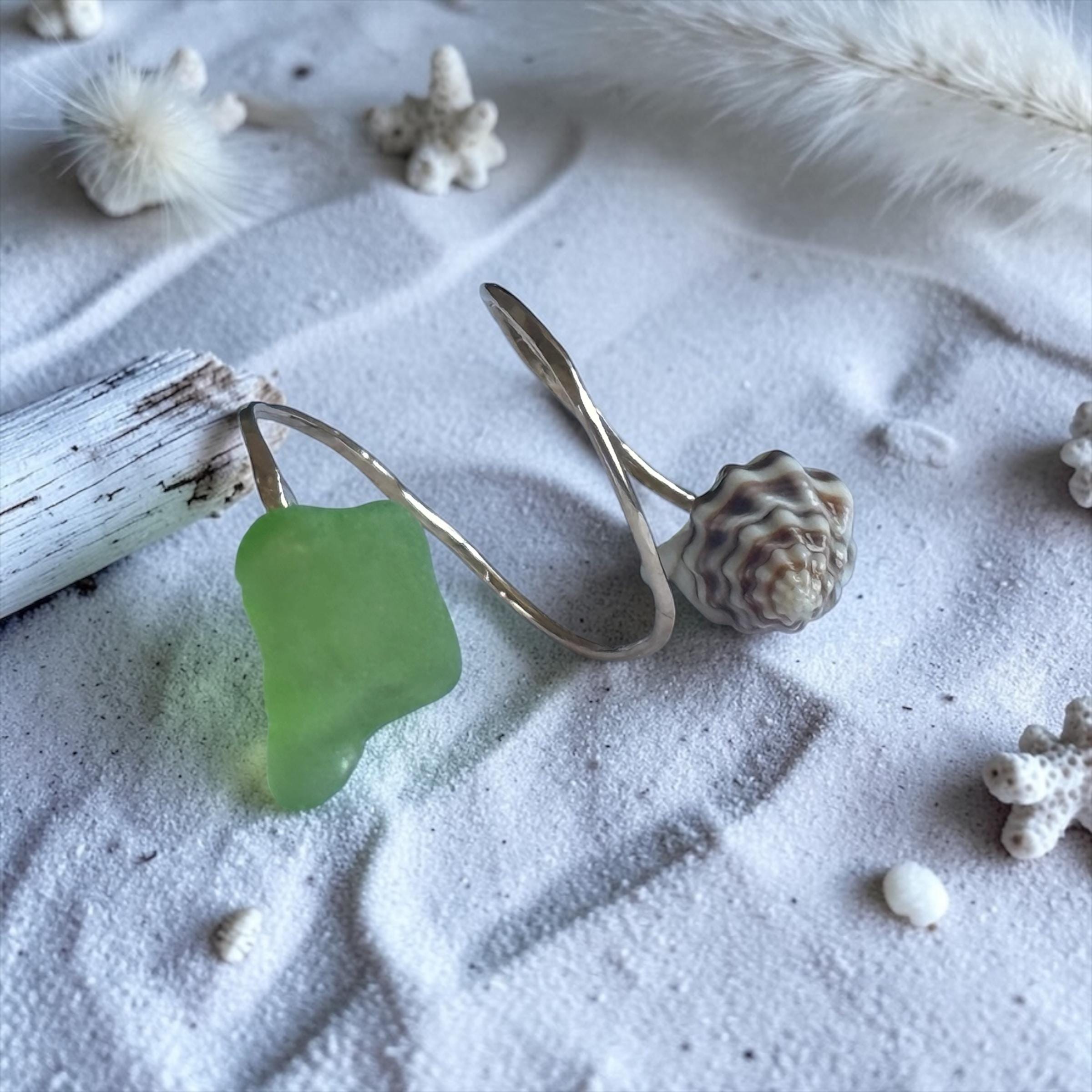 Neon Tide Spiral Sea Glass Wrap Ring