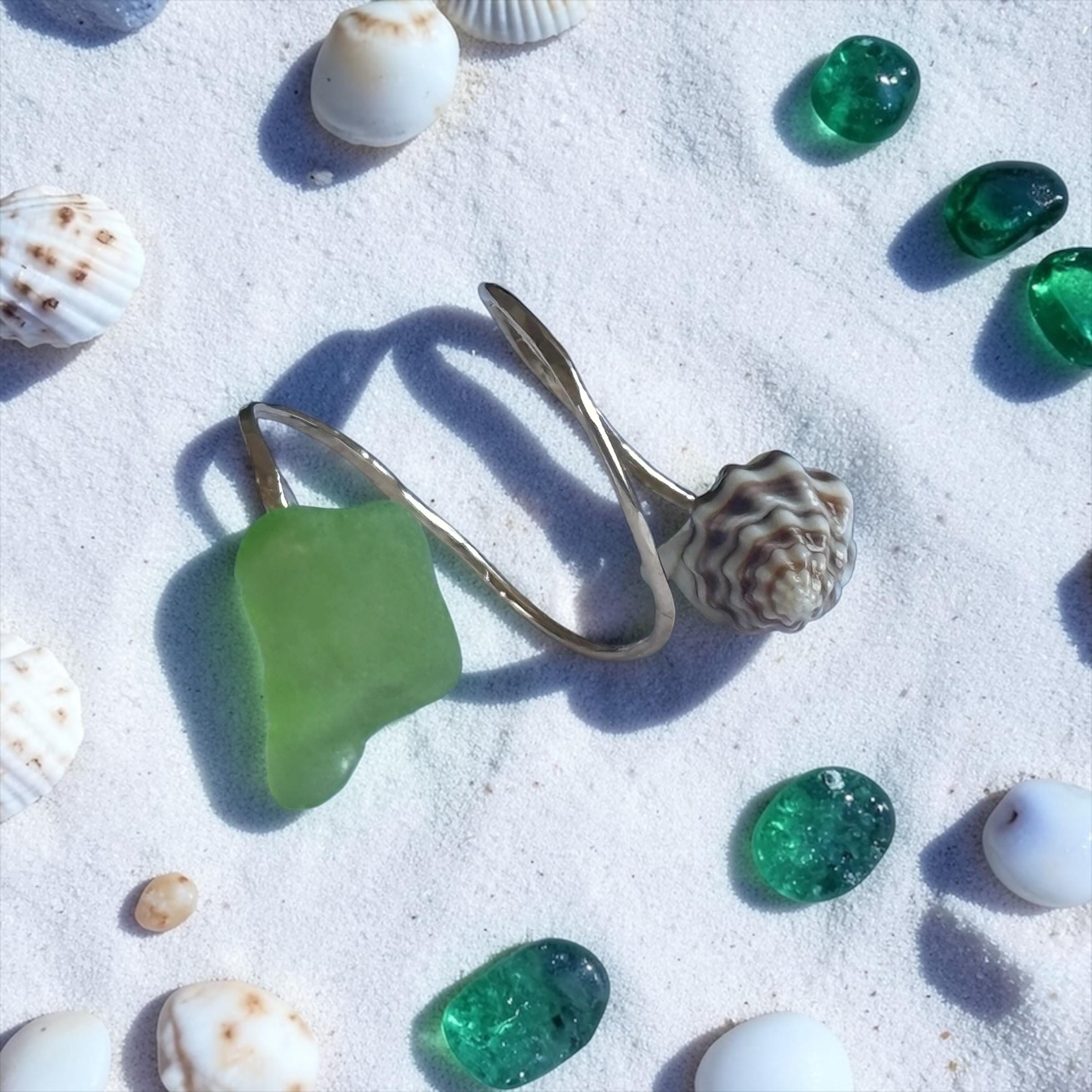 Neon Tide Spiral Sea Glass Wrap Ring