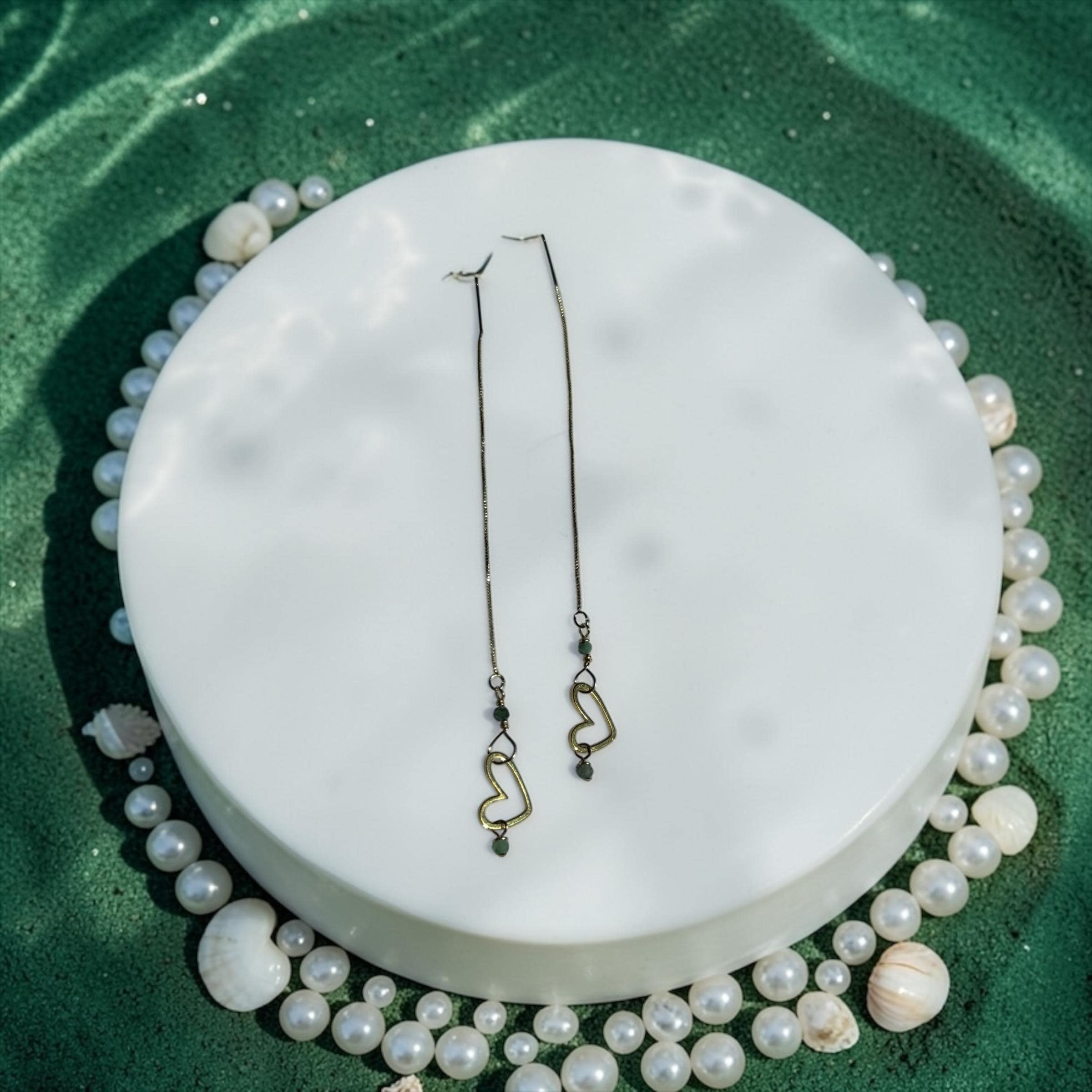 Emerald Heartline Threader Earrings