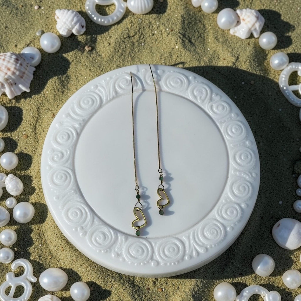 Emerald Heartline Threader Earrings