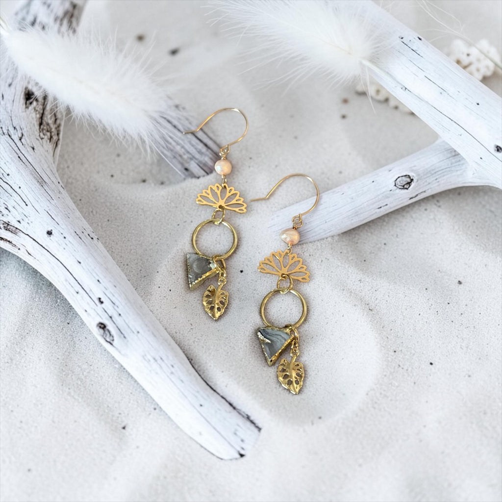 Golden Bloom Quartz Drop Earrings