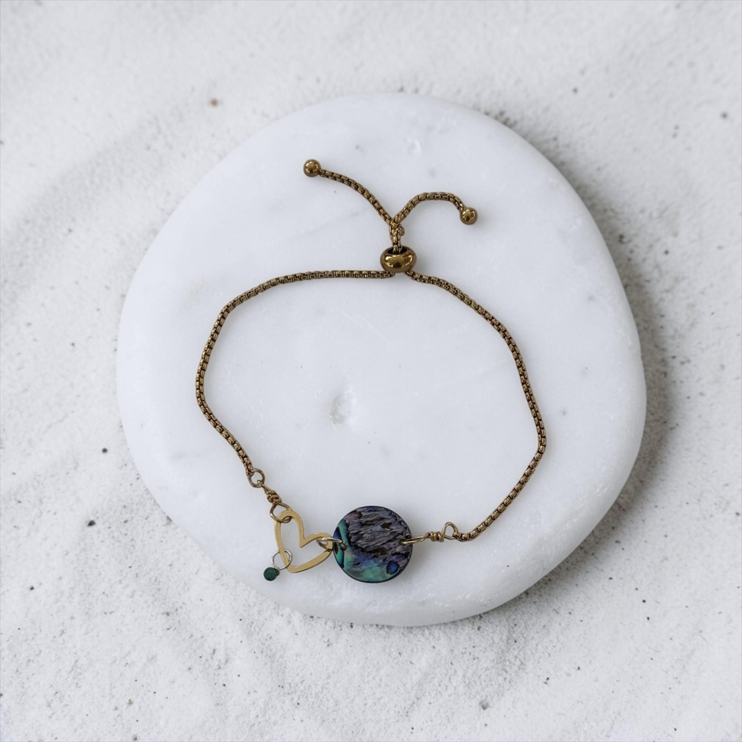 Ocean Reverie Heart Slider Bolo Bracelet — Abalone Muse