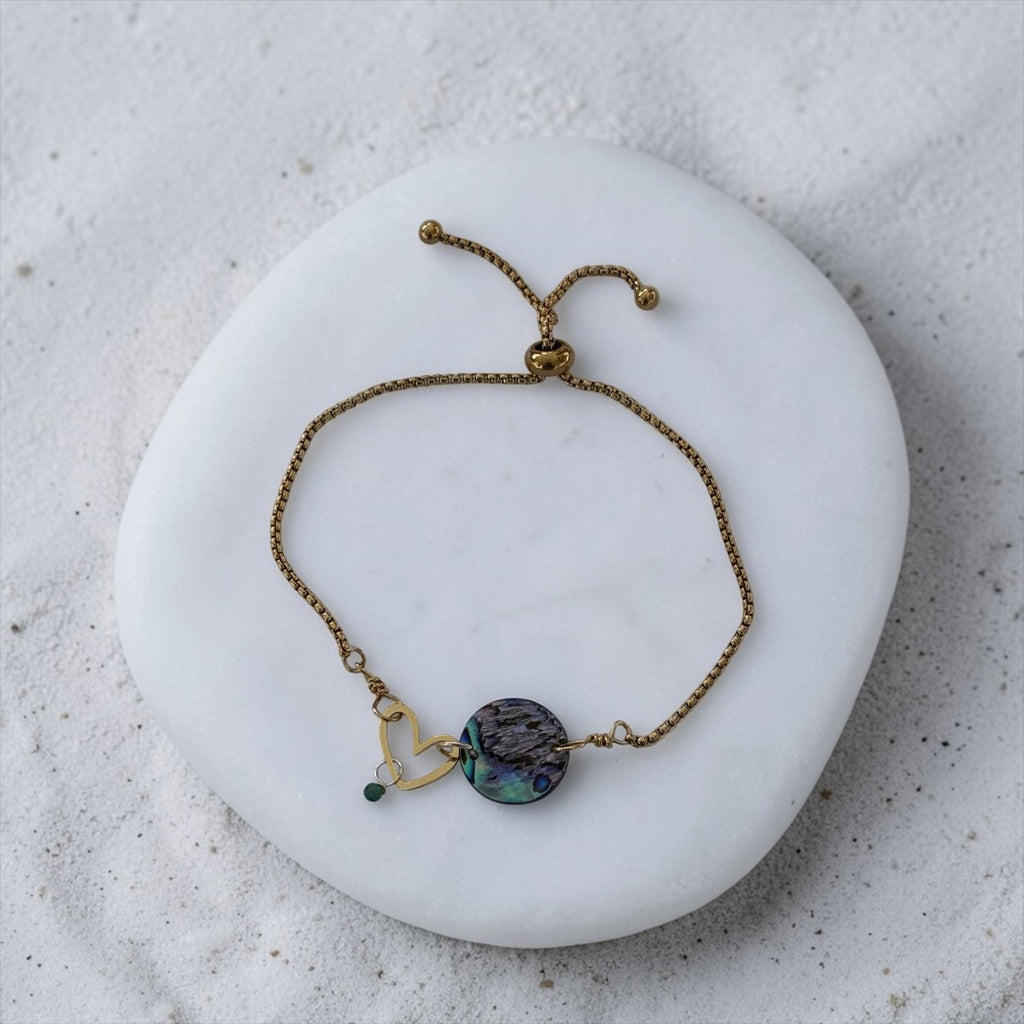 Ocean Reverie Heart Slider Bolo Bracelet — Abalone Muse