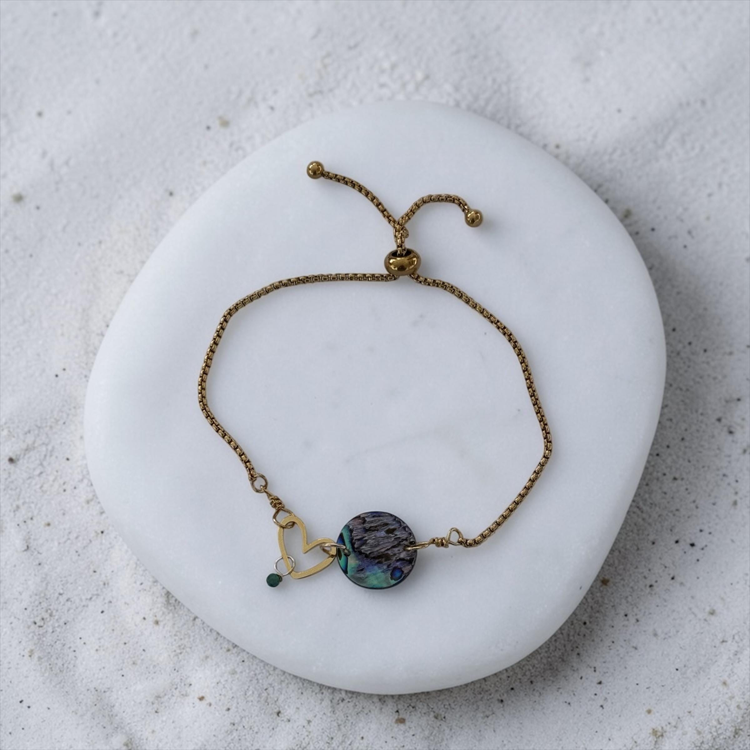 Ocean Reverie Heart Slider Bolo Bracelet — Abalone Muse