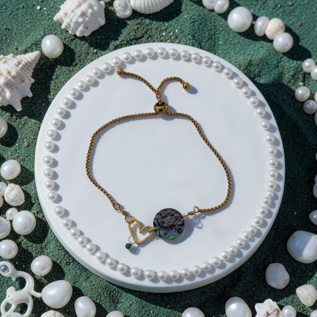 Ocean Reverie Heart Slider Bolo Bracelet — Abalone Muse