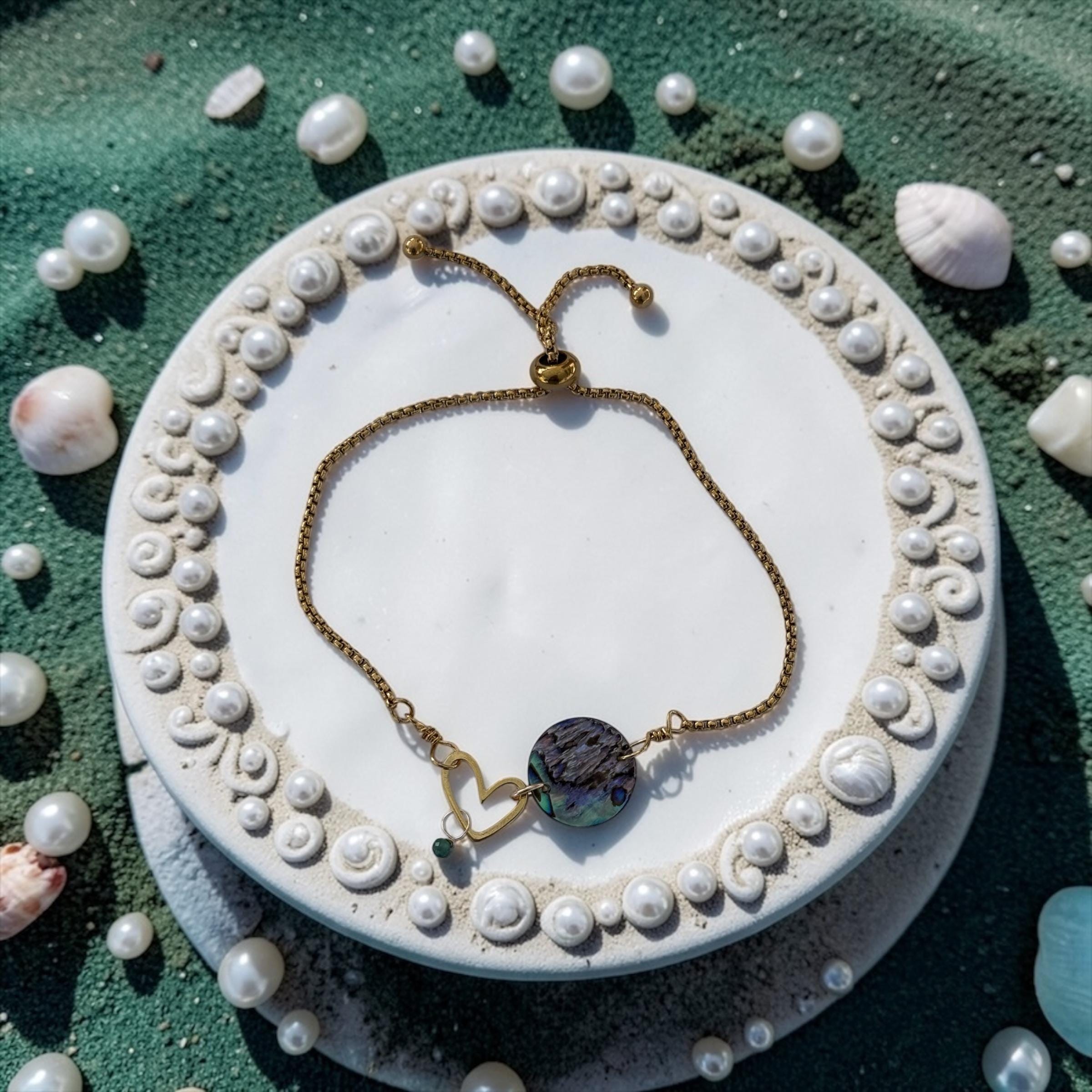 Ocean Reverie Heart Slider Bolo Bracelet — Abalone Muse