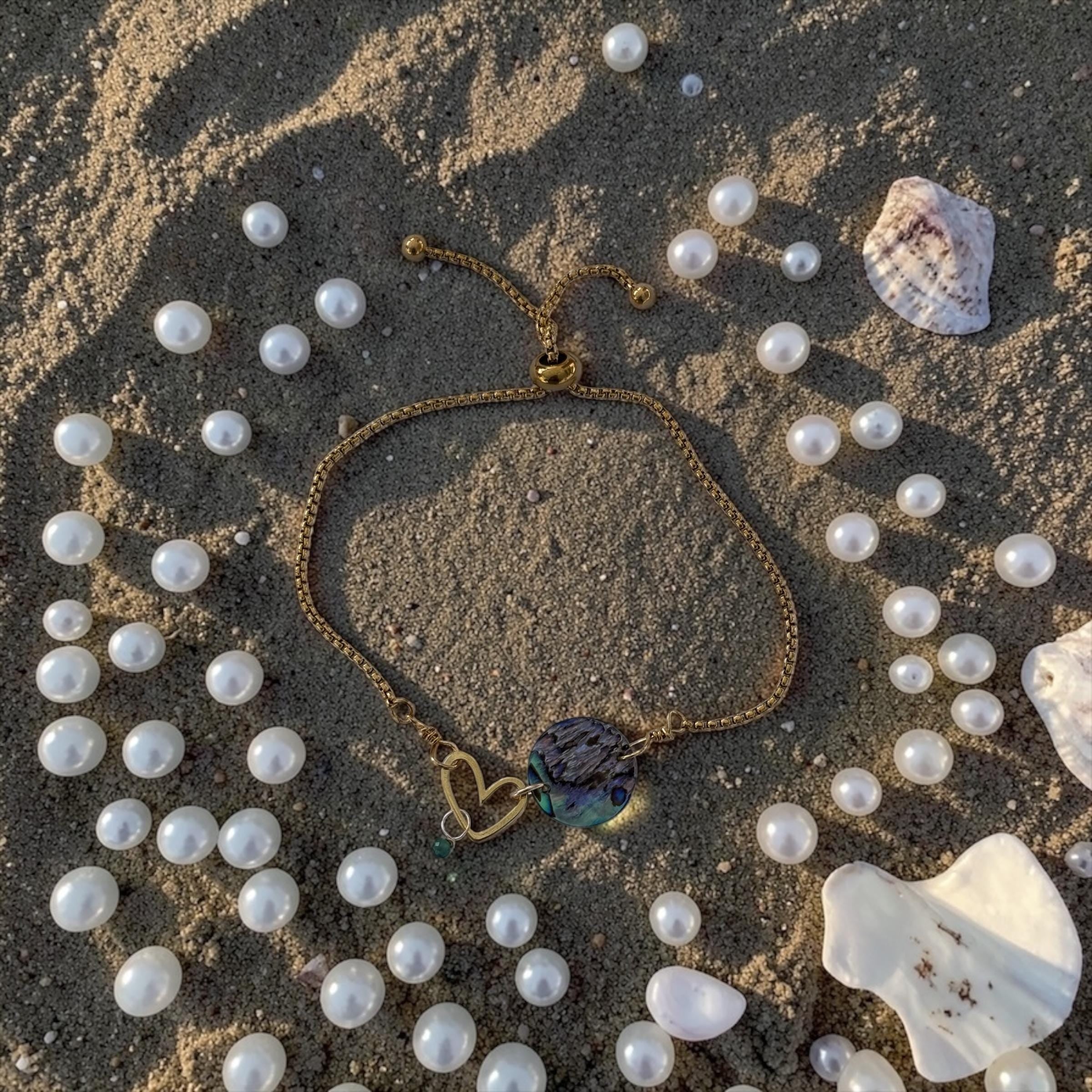 Ocean Reverie Heart Slider Bolo Bracelet — Abalone Muse