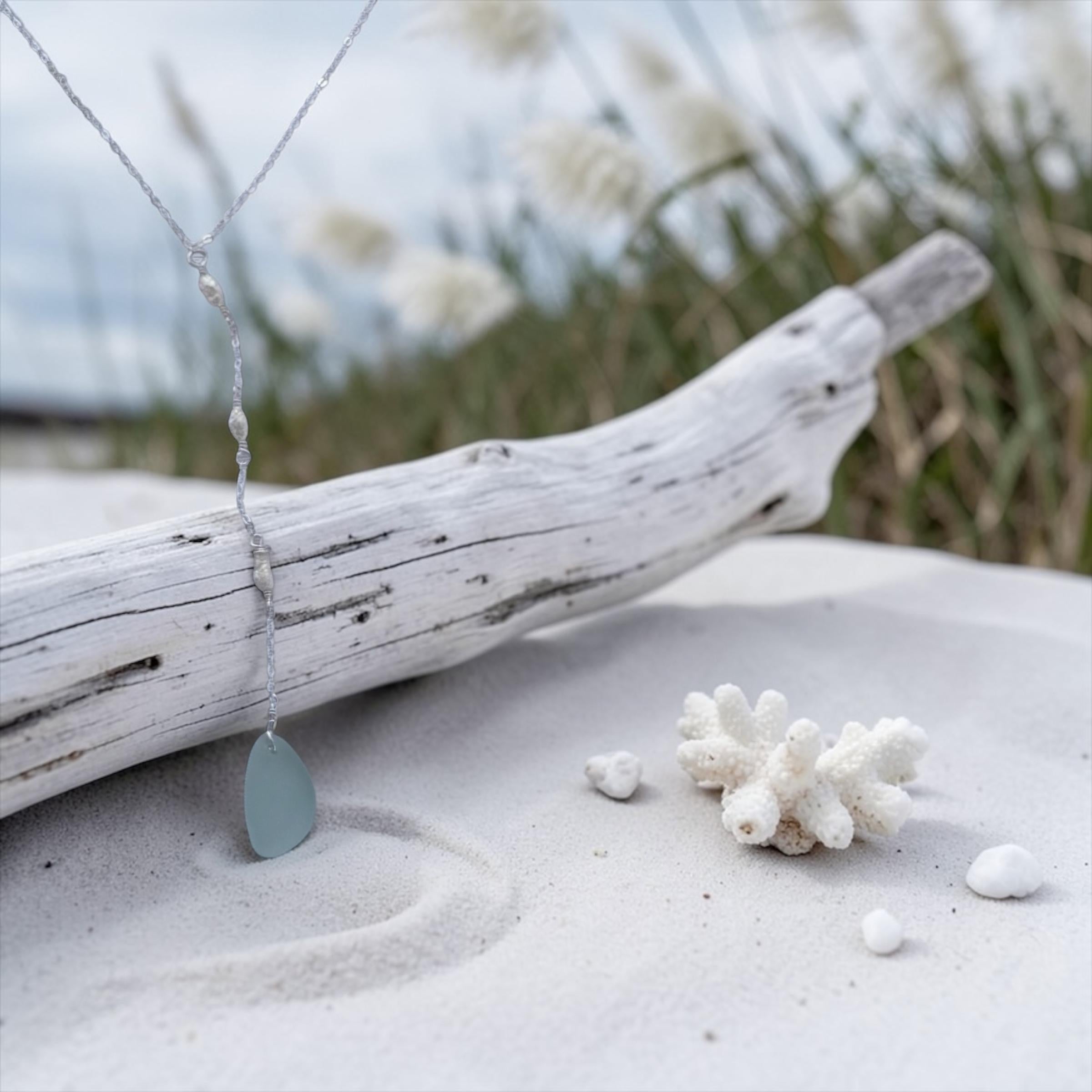 Seafoam Aquamarine Sea Glass Necklace