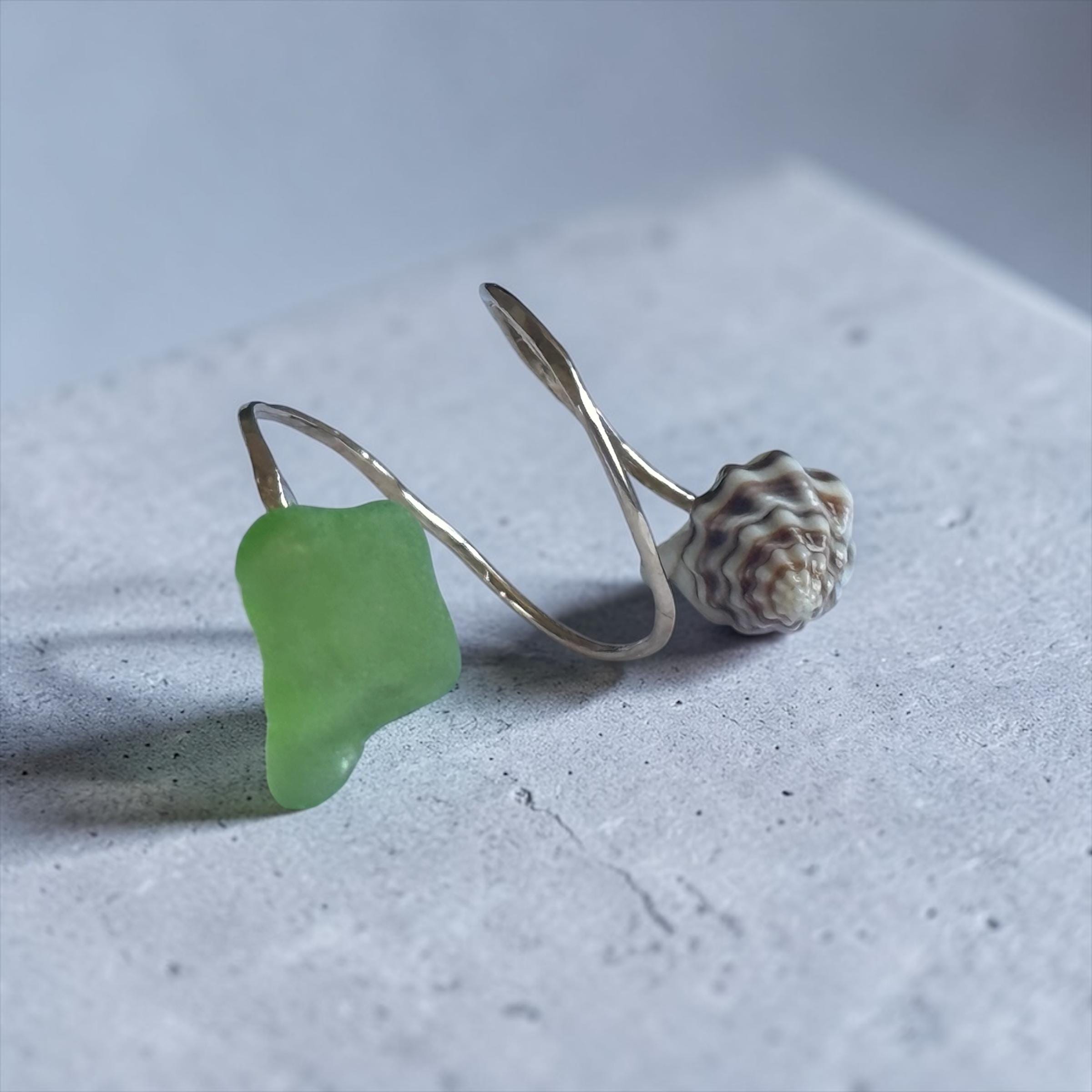 Neon Tide Spiral Sea Glass Wrap Ring