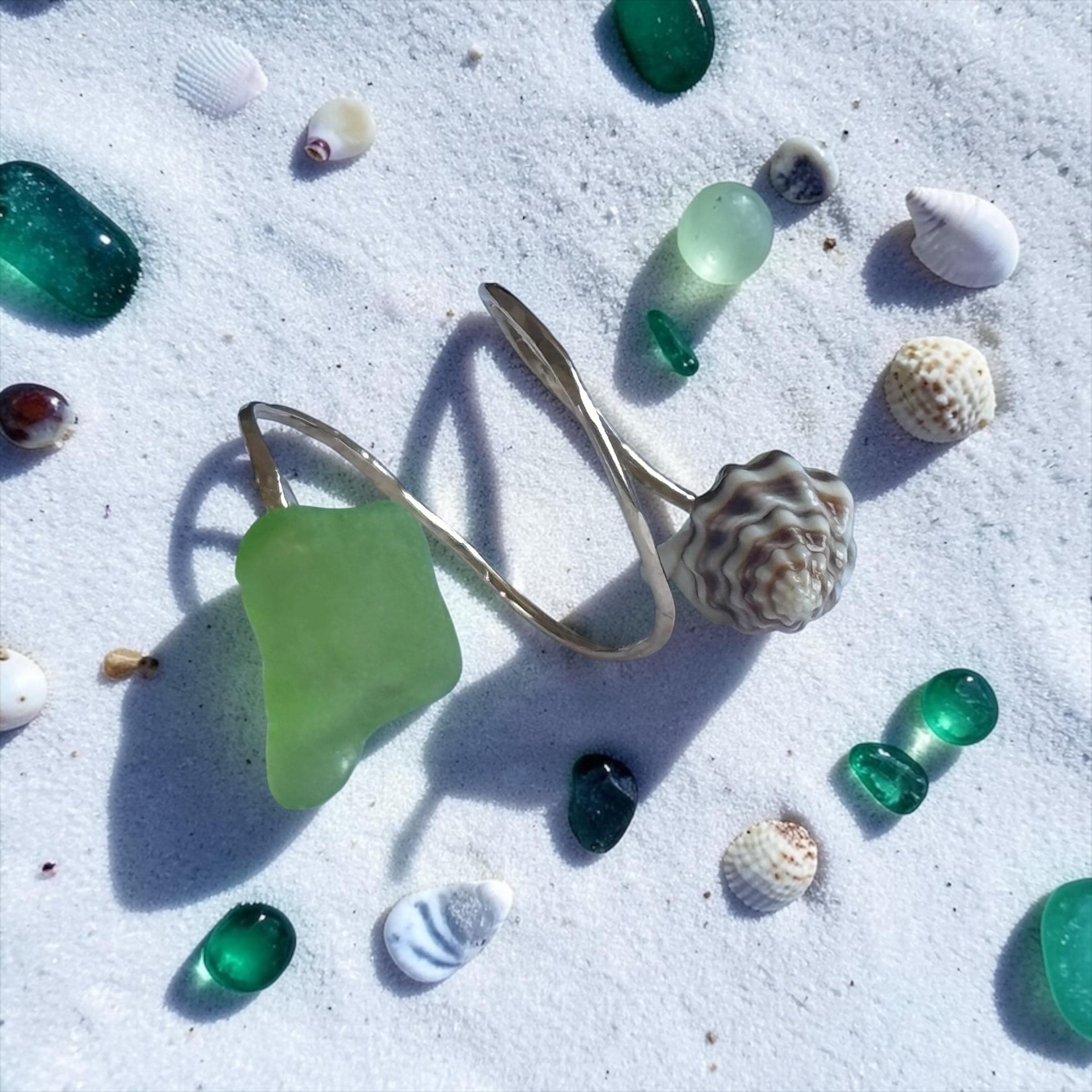 Neon Tide Spiral Sea Glass Wrap Ring