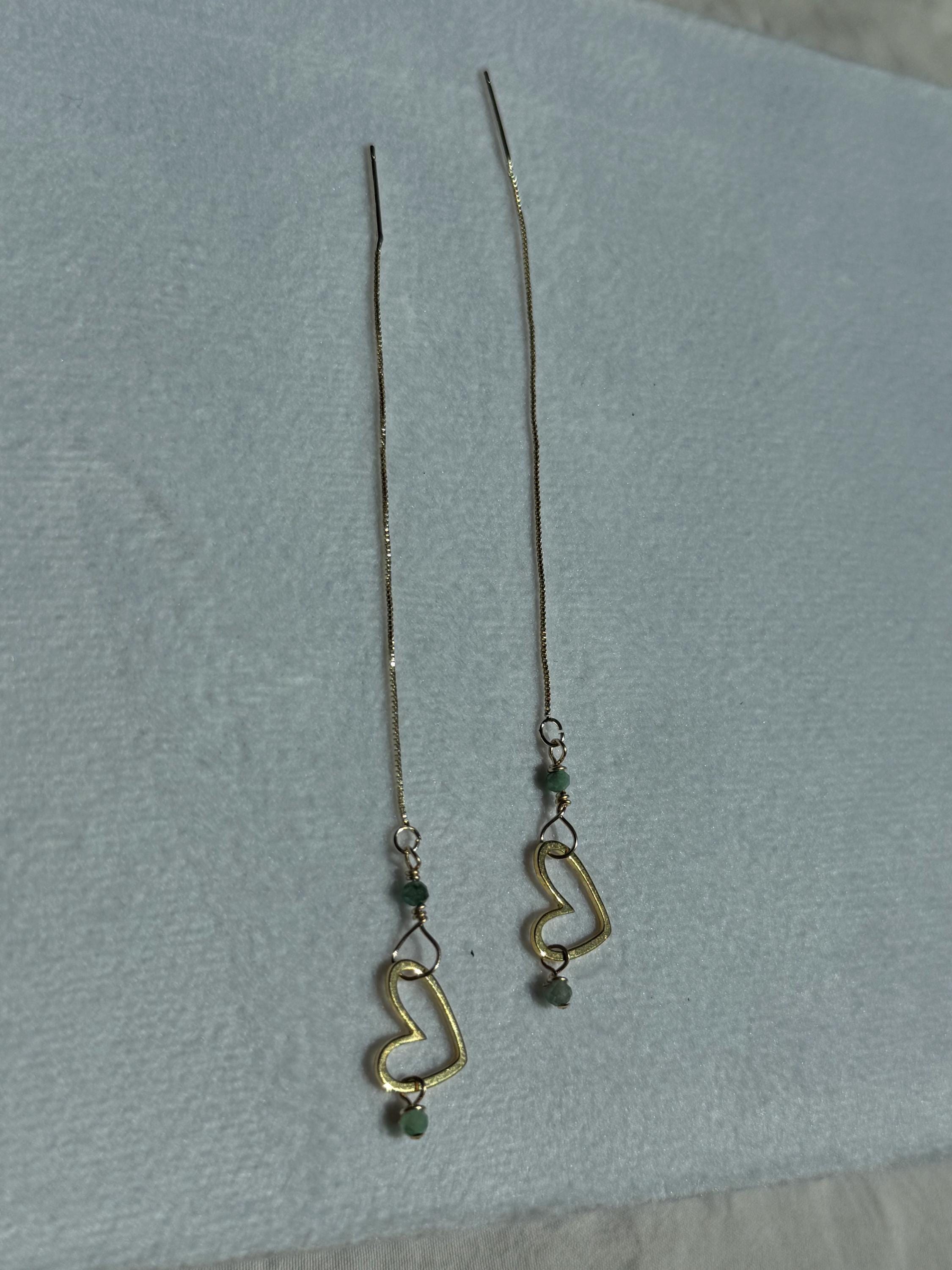 Emerald Heartline Threader Earrings