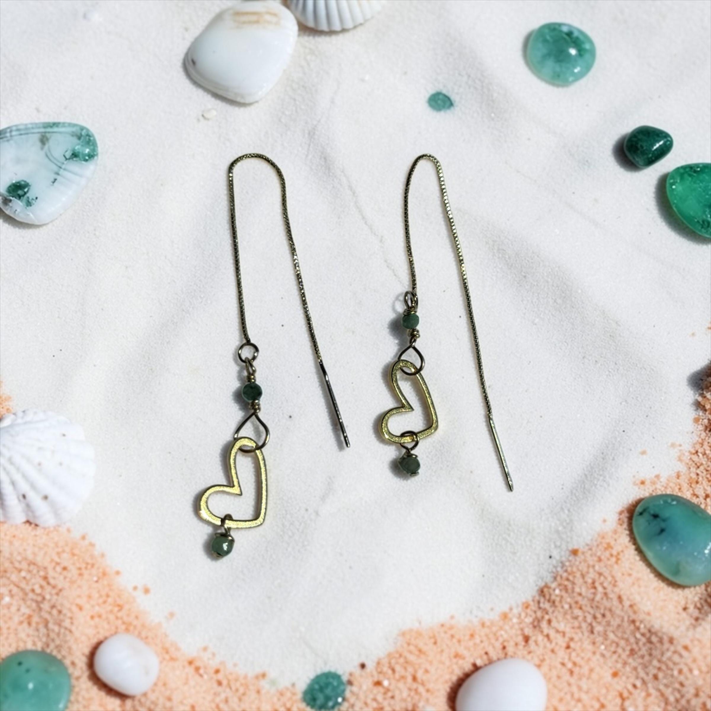 Emerald Heartline Threader Earrings