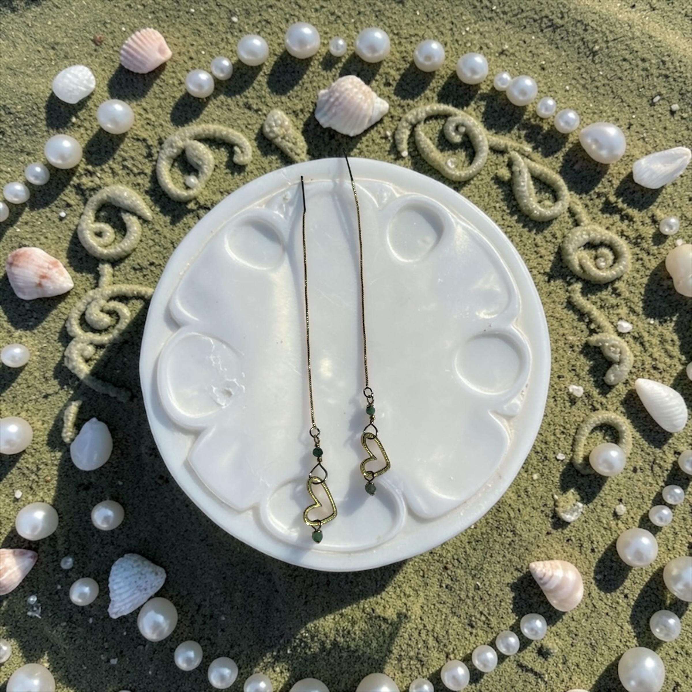 Emerald Heartline Threader Earrings