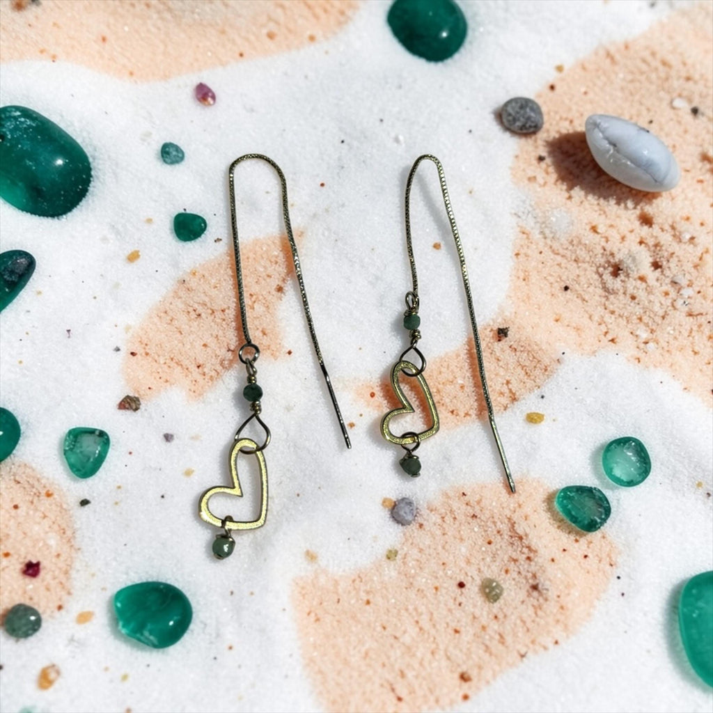 Emerald Heartline Threader Earrings