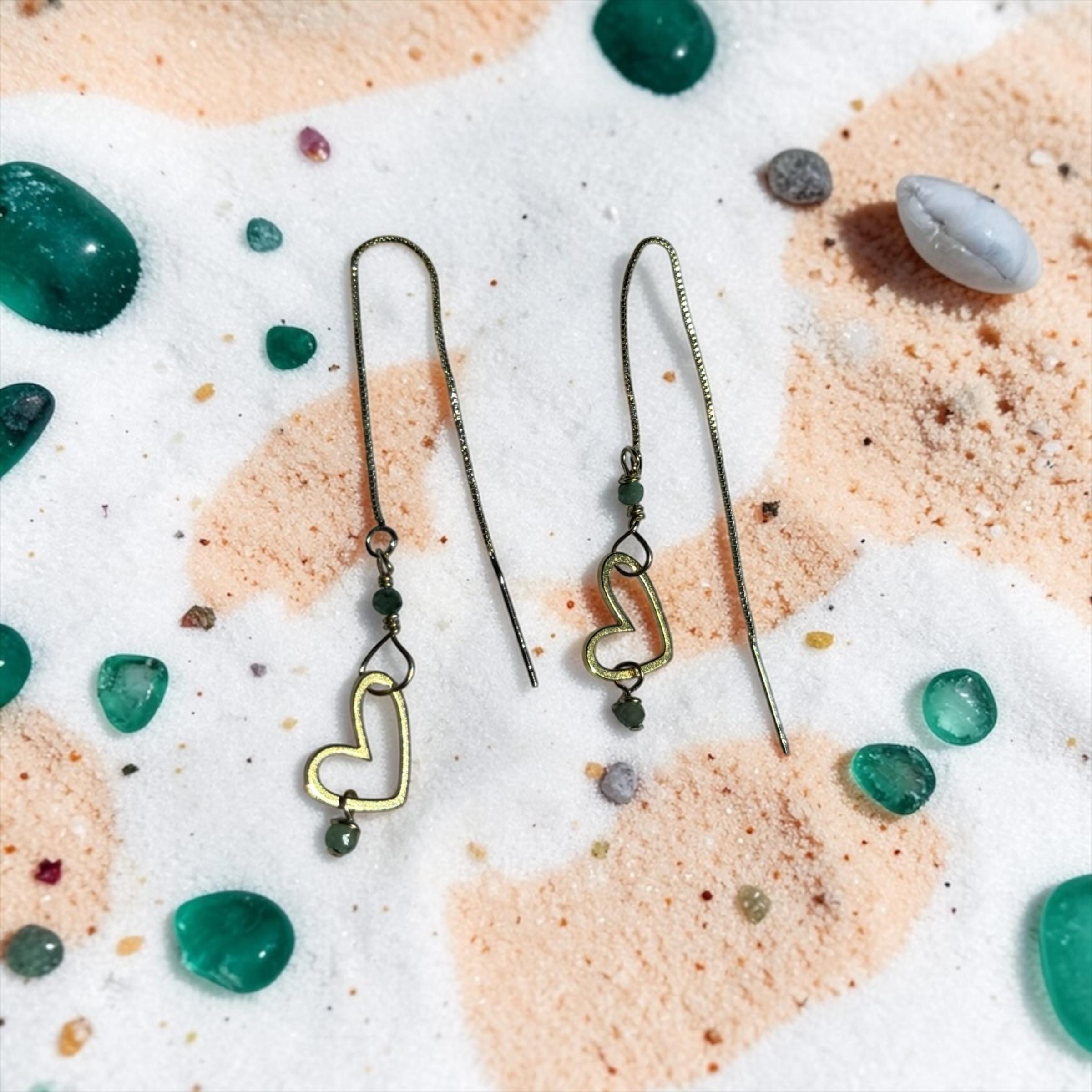 Emerald Heartline Threader Earrings