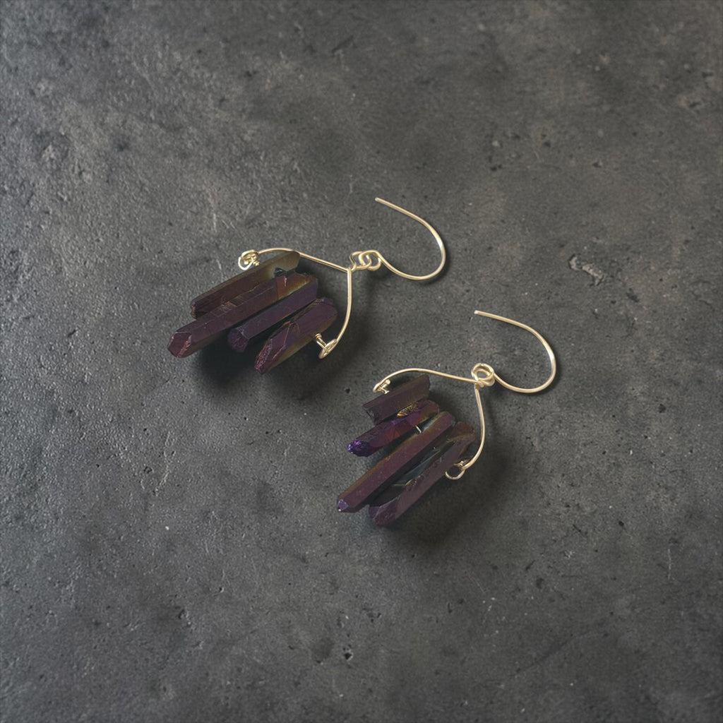 Velvet Ember Shard Quartz Earrings