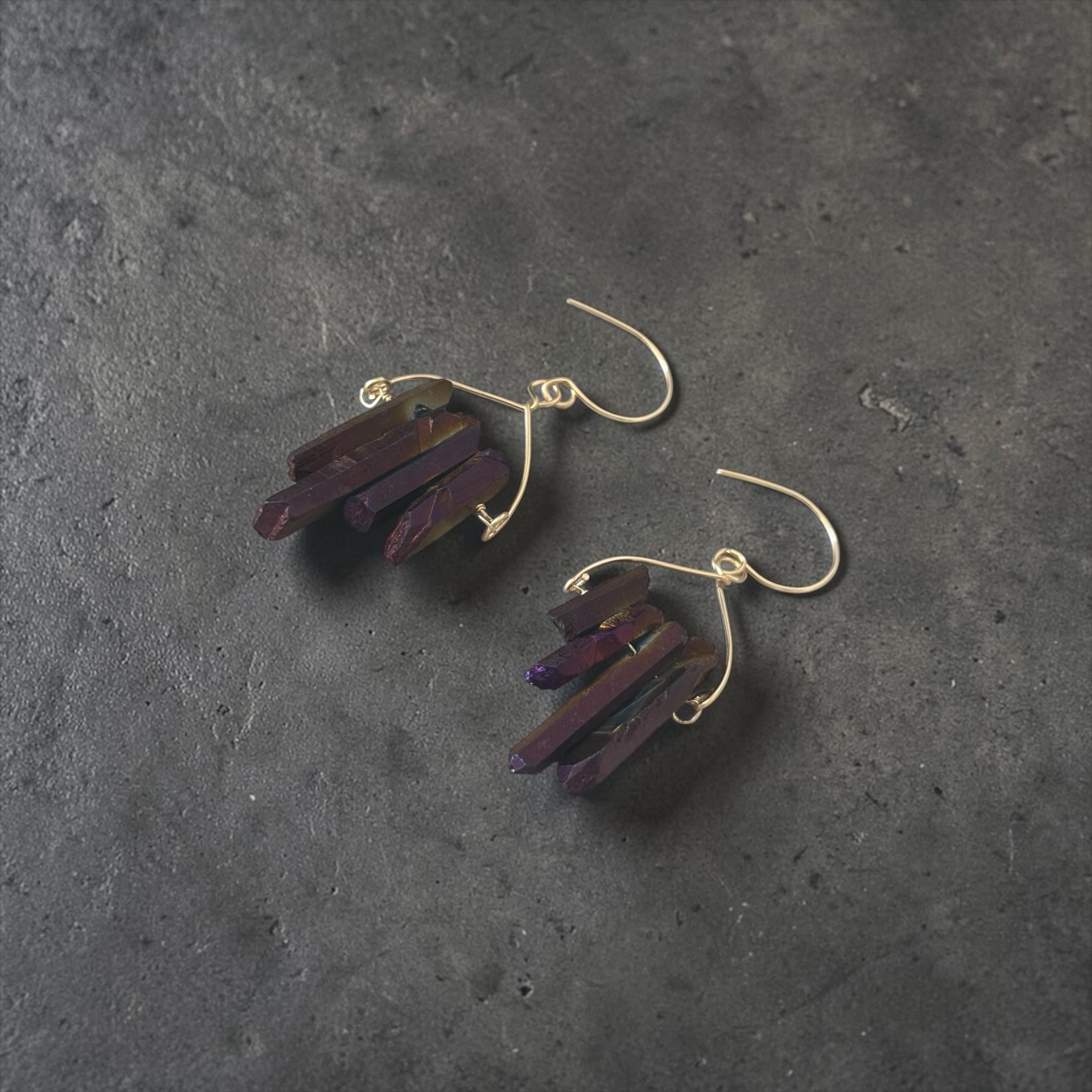 Velvet Ember Shard Quartz Earrings